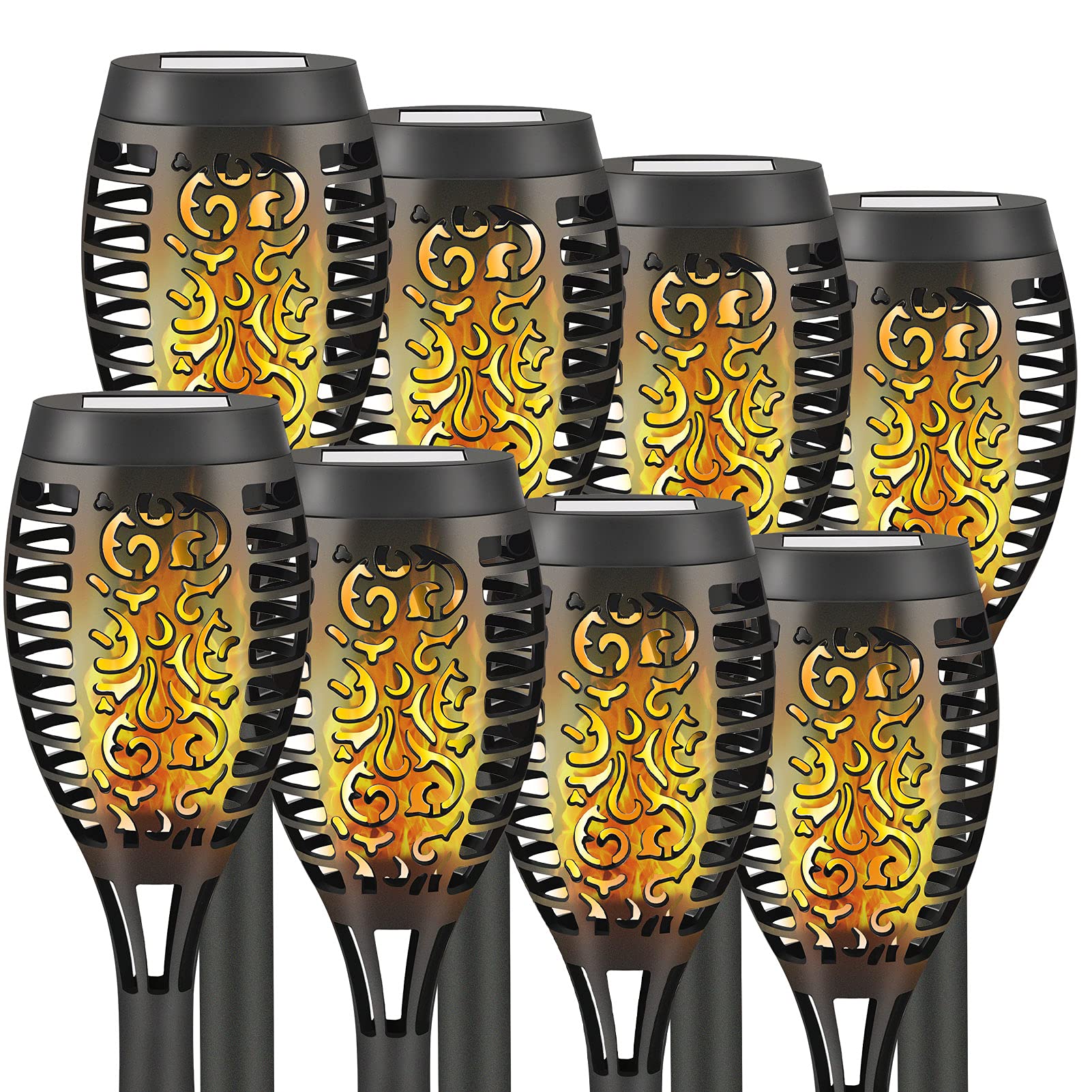 8 Pack Solar Torch Lights with Flickering Flame - Waterproof Outdoor Solar Garden Stake Lights for Yard, Porch & Pathway Decor - Solar Landscape Lighting for Patio, Backyard & Garden Parties (Warm White LED)