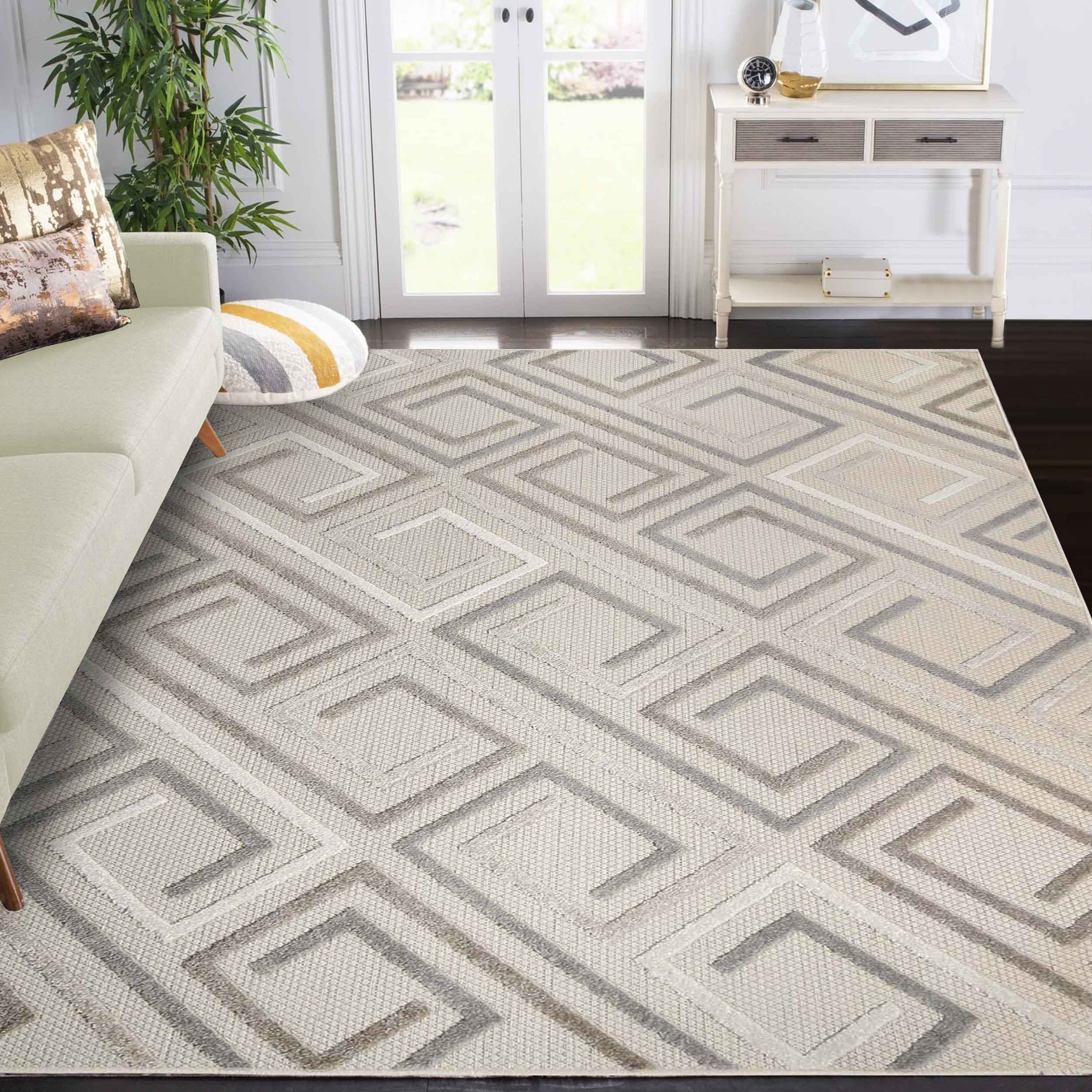 Stylish Geometric Modern Indoor Outdoor Area Rug - Perfect for Living Room, Patio, and Bedroom Decor