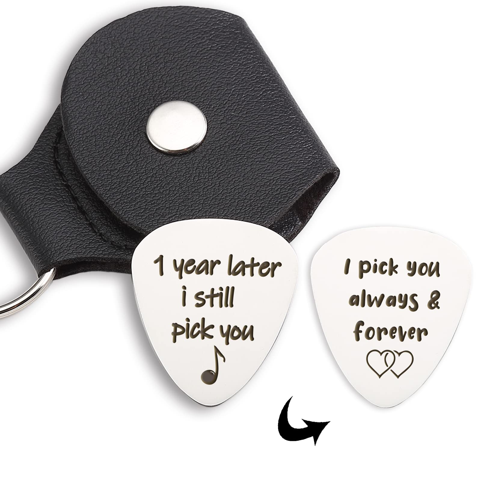 1 Year Anniversary Guitar Pick Gifts for Musicians - Personalized Engraved Plectrum for Boyfriend, Husband, Wife or Girlfriend - Perfect Valentine's Day, Wedding & Romantic Gift for Guitar Players - Great for Concerts, Practice & Special Occasions