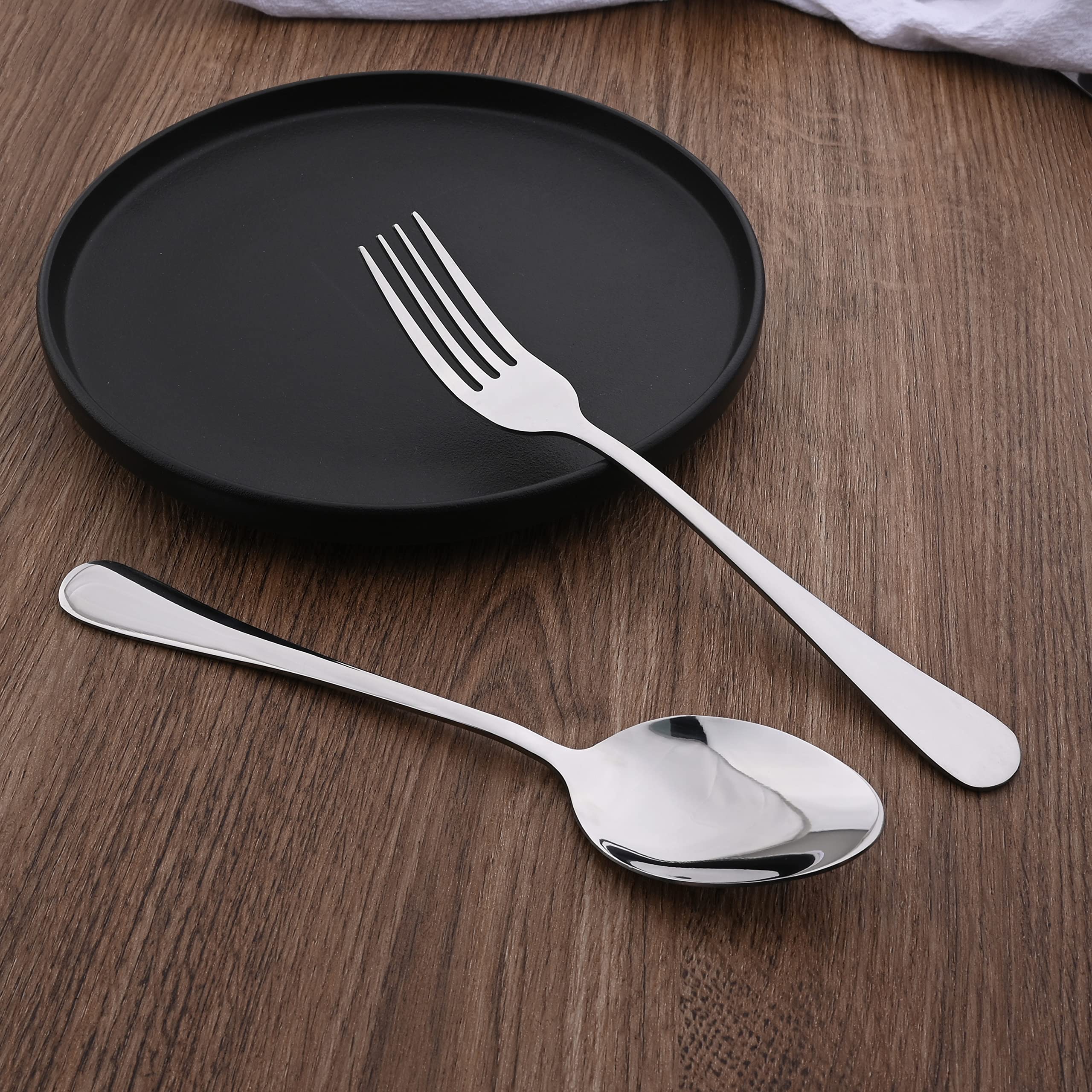 Premium 12-Piece Stainless Steel Flatware Set - 6 Forks & 6 Spoons (8 Inch Each) - Mirror Polished Silverware for Dining, Dishwasher Safe - Perfect for Dinner Parties, Restaurants & Everyday Use