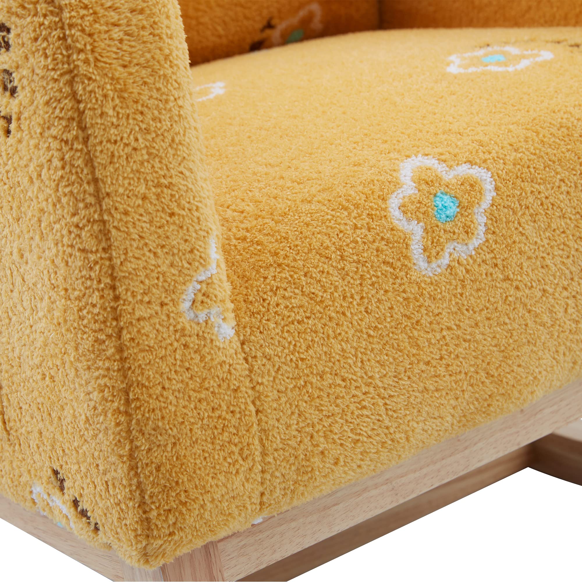 Modern Solid Wood Upholstered Nursery Rocking Chair - Mid Century High Back Glider Rocker with Side Pocket for Living Room, Nursery & Bedroom - Comfortable Mustard Yellow Accent Chair for Relaxing, Nursing & Reading