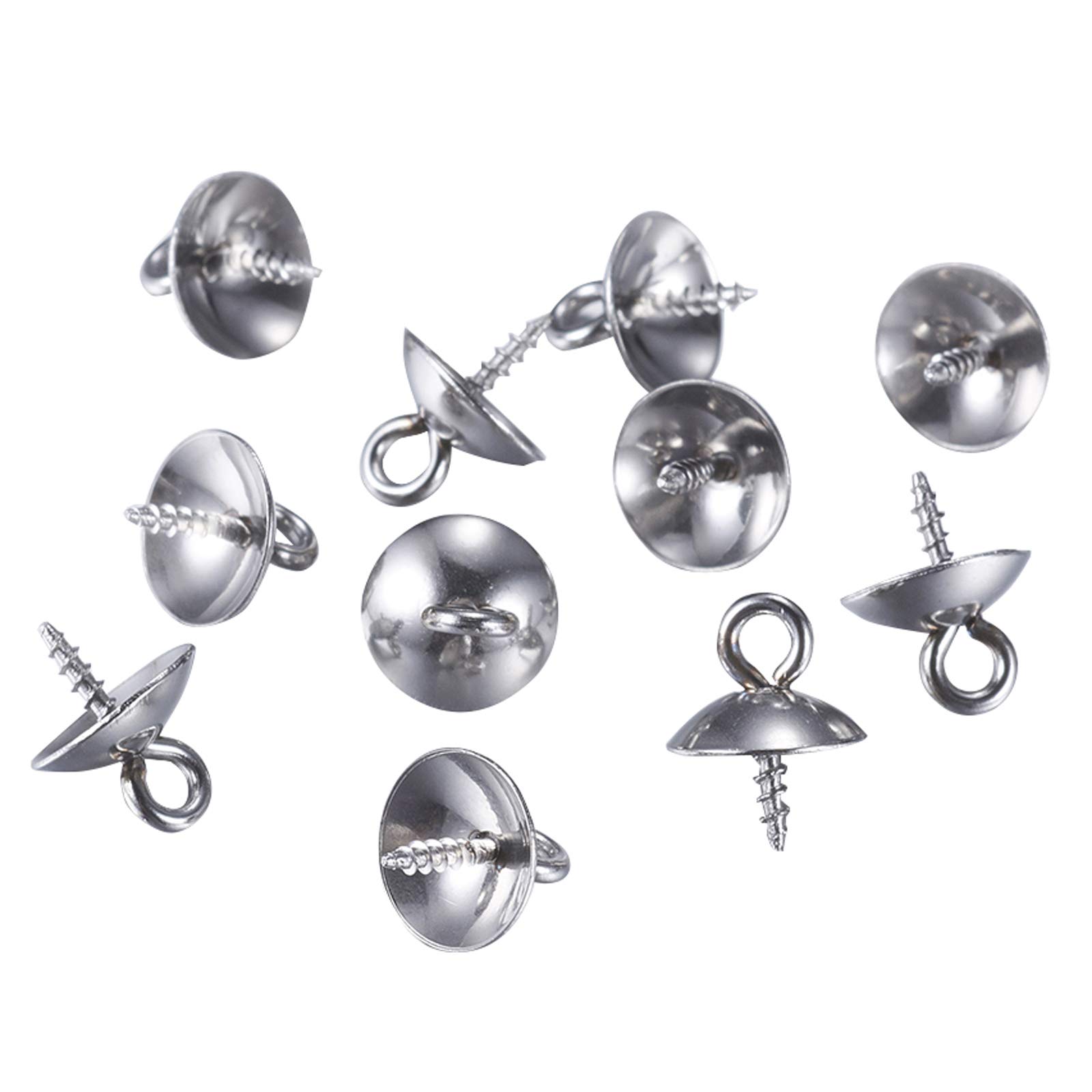 UNICRAFTALE 100Pcs 304 Stainless Steel Pendant Bails with Screw Eye Pin - 10x8mm Cup Pearl Peg Pendants for Jewelry Making, DIY Beading, Necklace & Bracelet Charms - Perfect for Half-Drilled Beads and Craft Projects