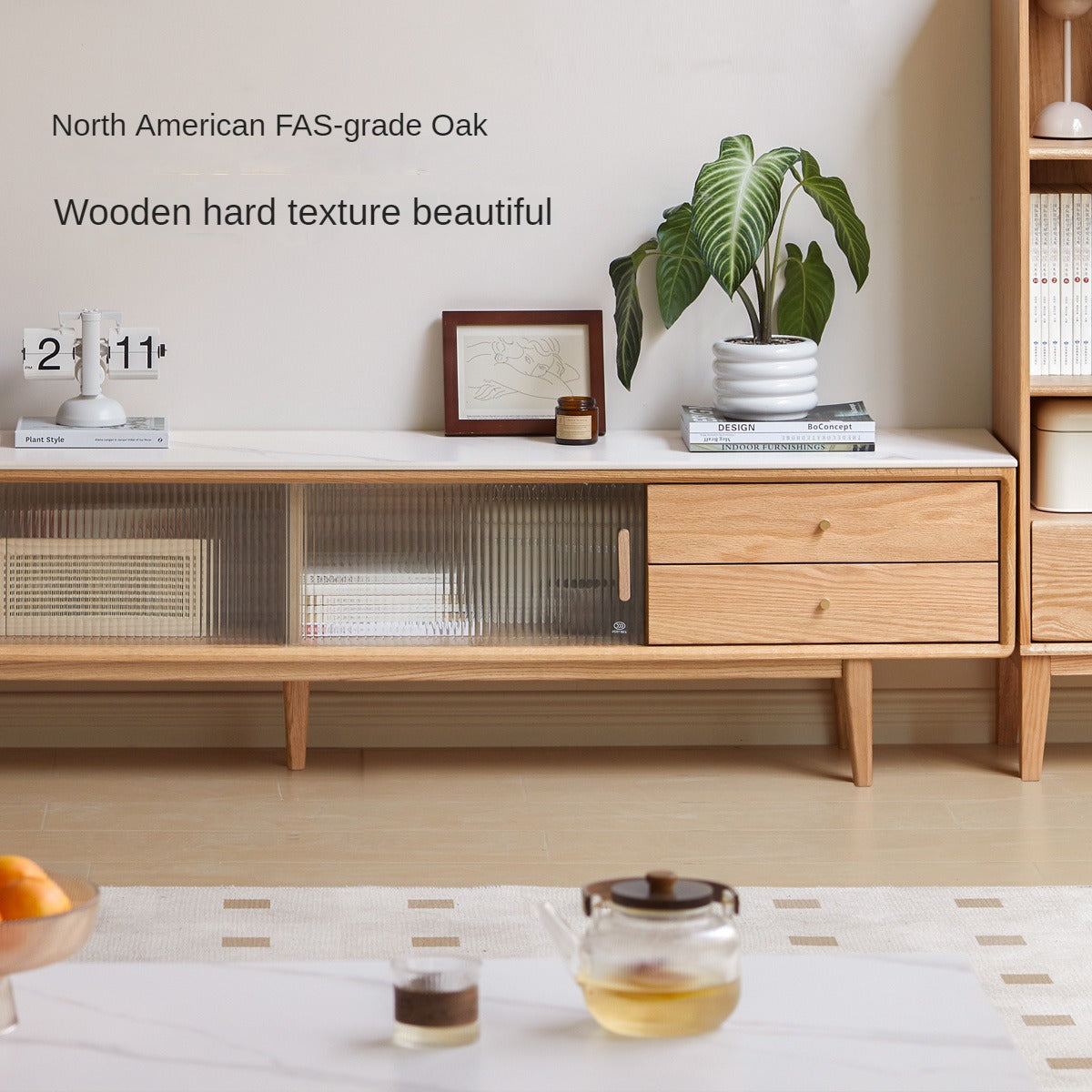 Solid Oak Wood Modern Storage Cabinet with Rock Plate - Stylish Home Organization for Living Room, Bedroom & Office