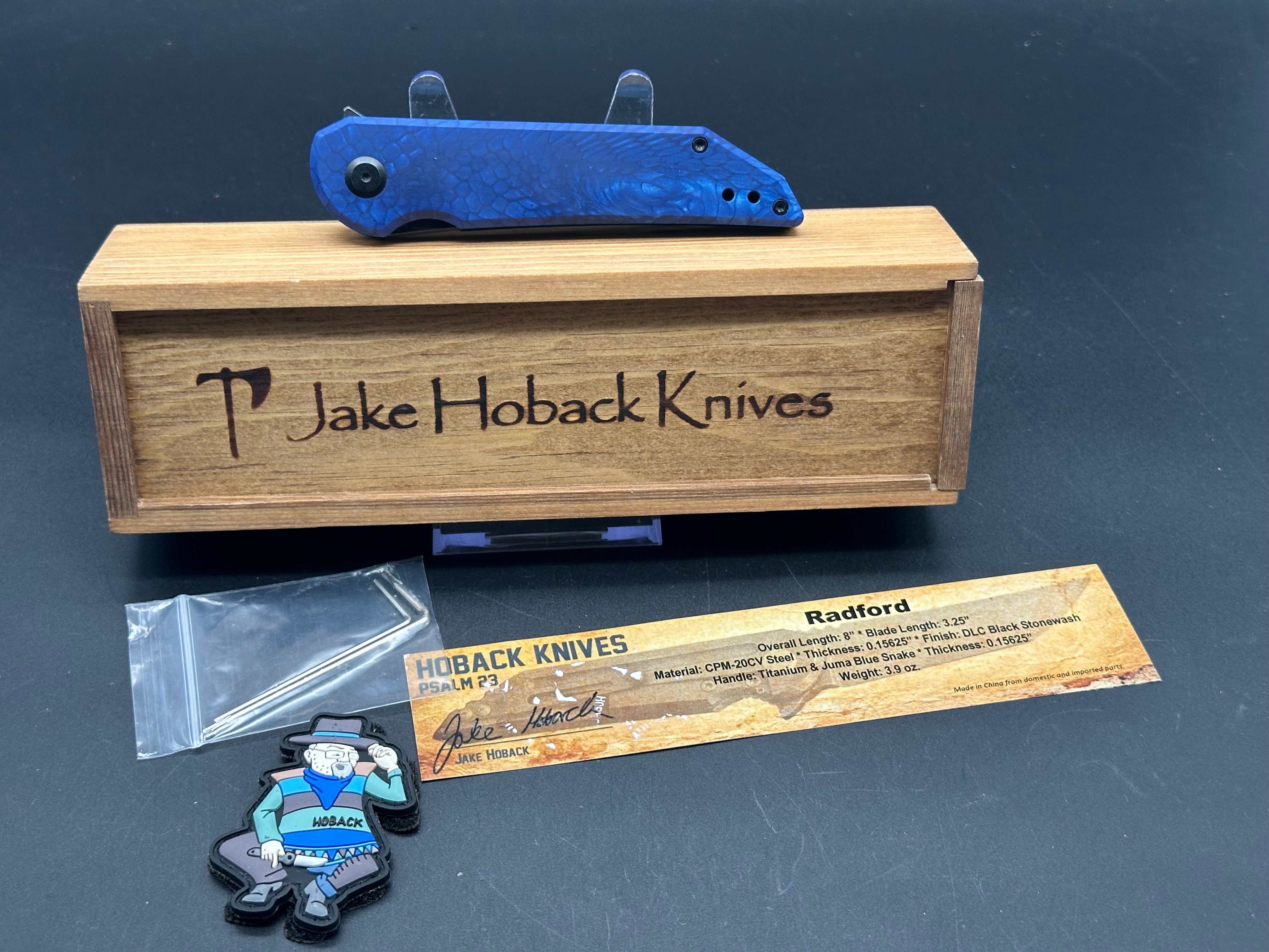 Jake Hoback Radford Frame Lock Folding Knife with Blue Snake Juma Handle - EDC, Outdoor, Camping & Survival Gear