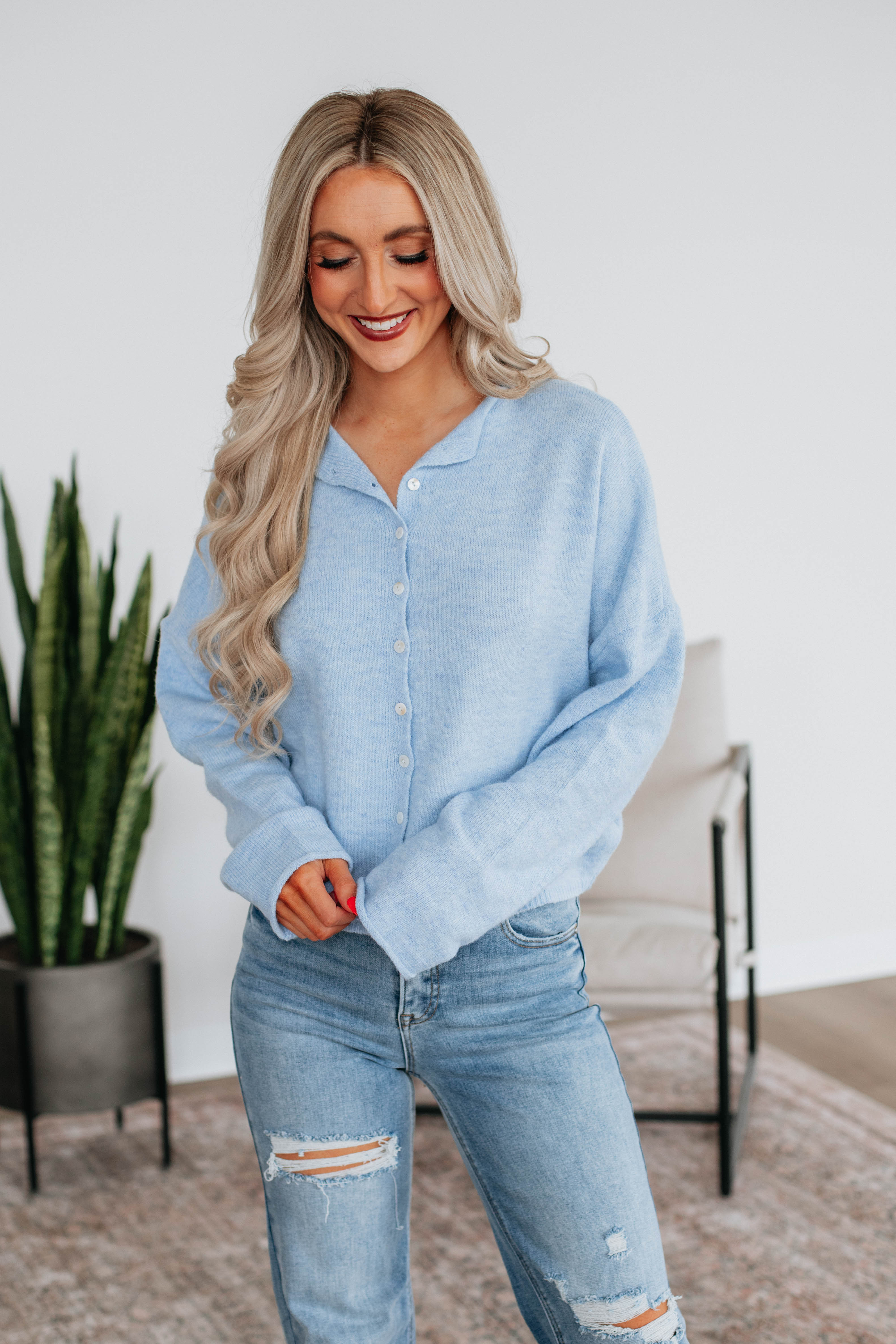 Brooke Cardigan Women's Sky Blue Knit Sweater - Cozy Casual Wear for Fall & Winter | Perfect for Office, Dates & Layering