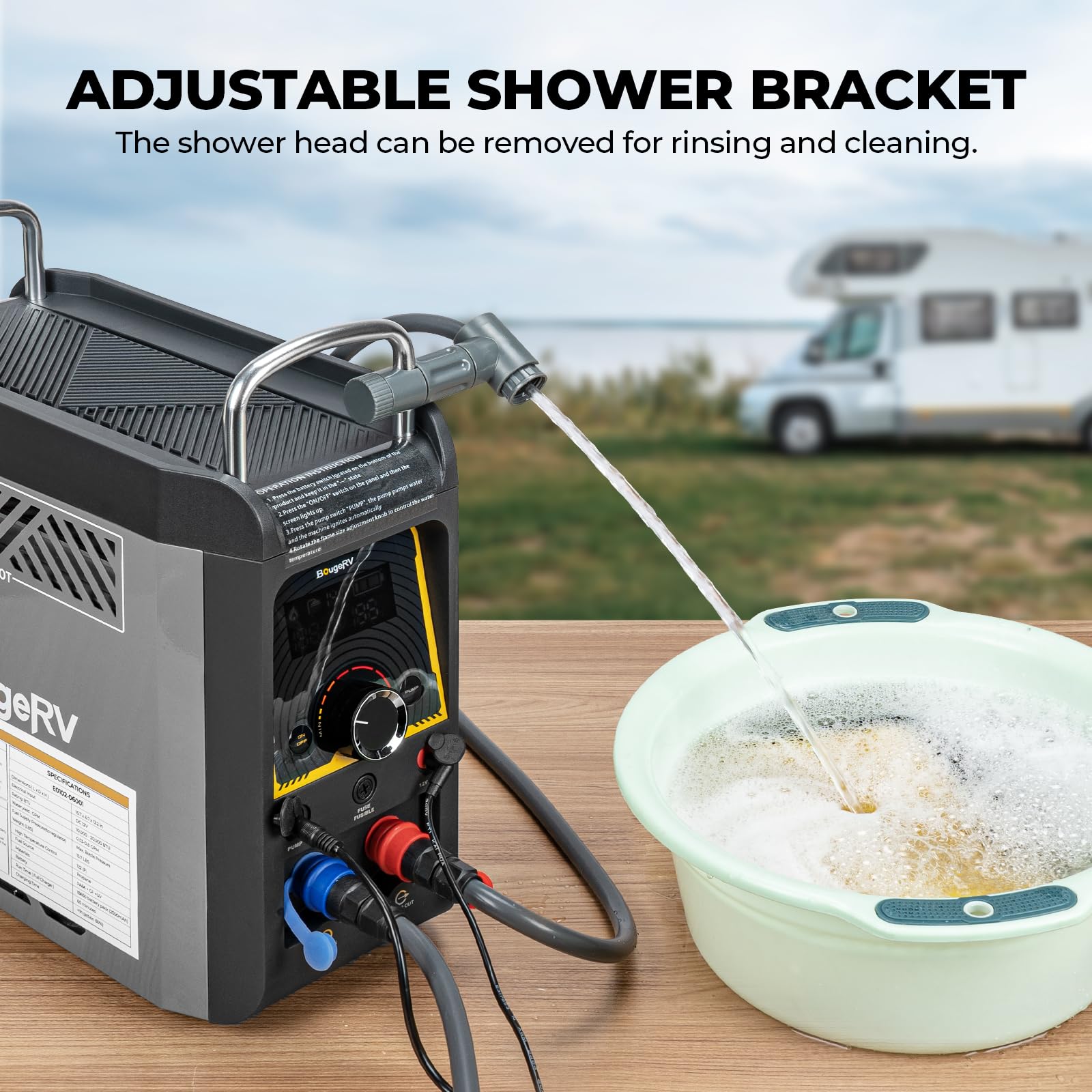 BougeRV Portable Propane Water Heater with Water Pump & Showerhead - Instant Hot Water System with Built-in Battery for Camping, RV, Outdoor Showers & Cleaning - Overheating Protection - Perfect for Off-Grid Living, Hunting Trips & Emergency Preparedness