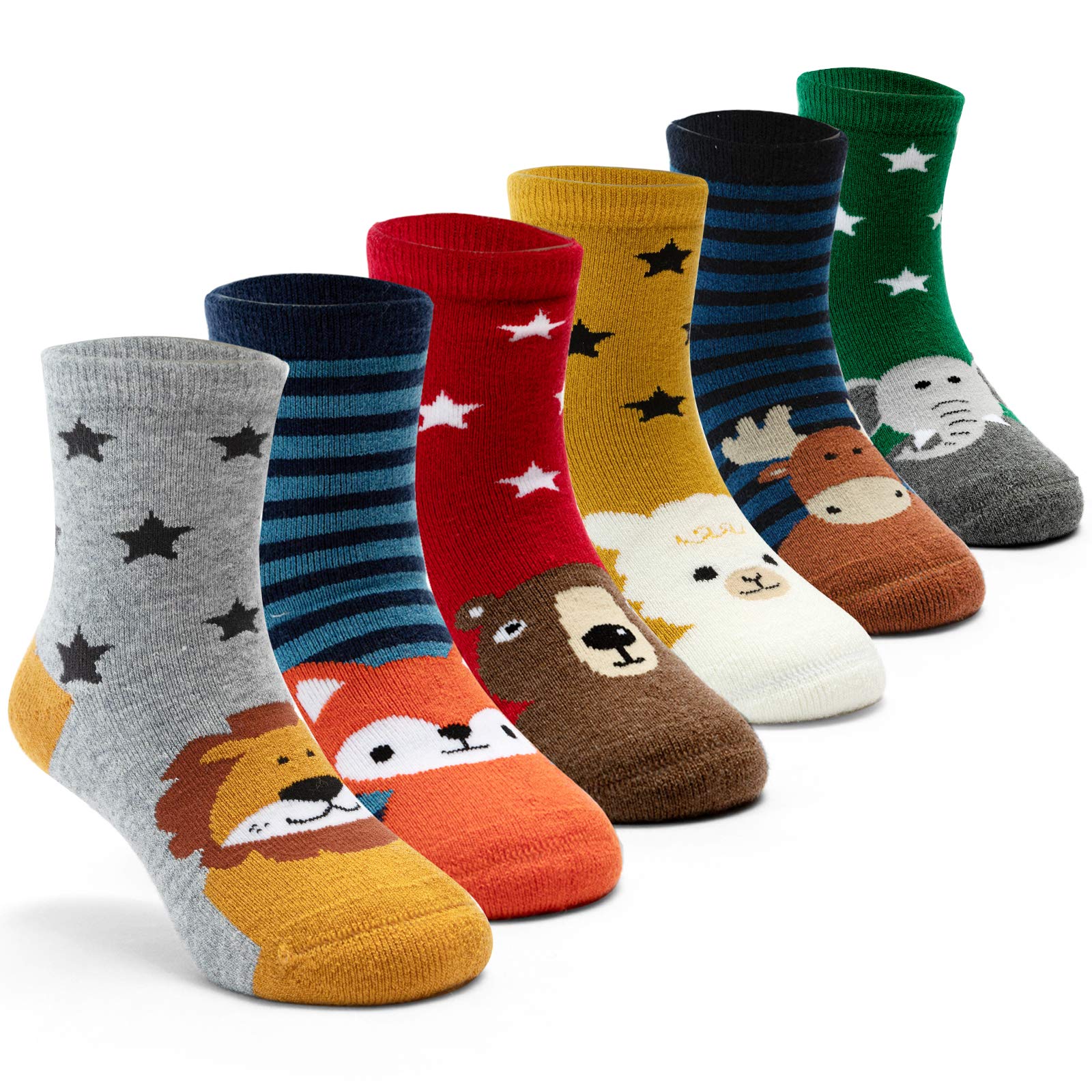 Moon Tree Boys Wool Socks for Kids - 6 Pack Warm Winter Thermal Crew Socks for Boys, Soft & Cozy Merino Wool Blend - Perfect for School, Outdoor Activities & Cold Weather Adventures