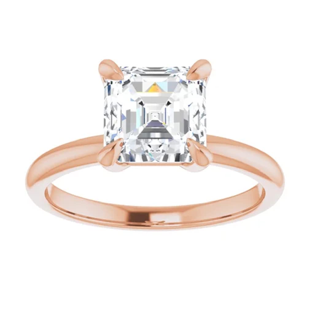 Exquisite 3 Carat Asscher Cut Moissanite Engagement Ring Set in Rose Gold - Handmade Solitaire Bridal Wedding Ring for Women, 10K 14K 18K Gold Options, VVS1 Colorless Diamond Alternative - Perfect for Proposals, Anniversaries & Romantic Gifts