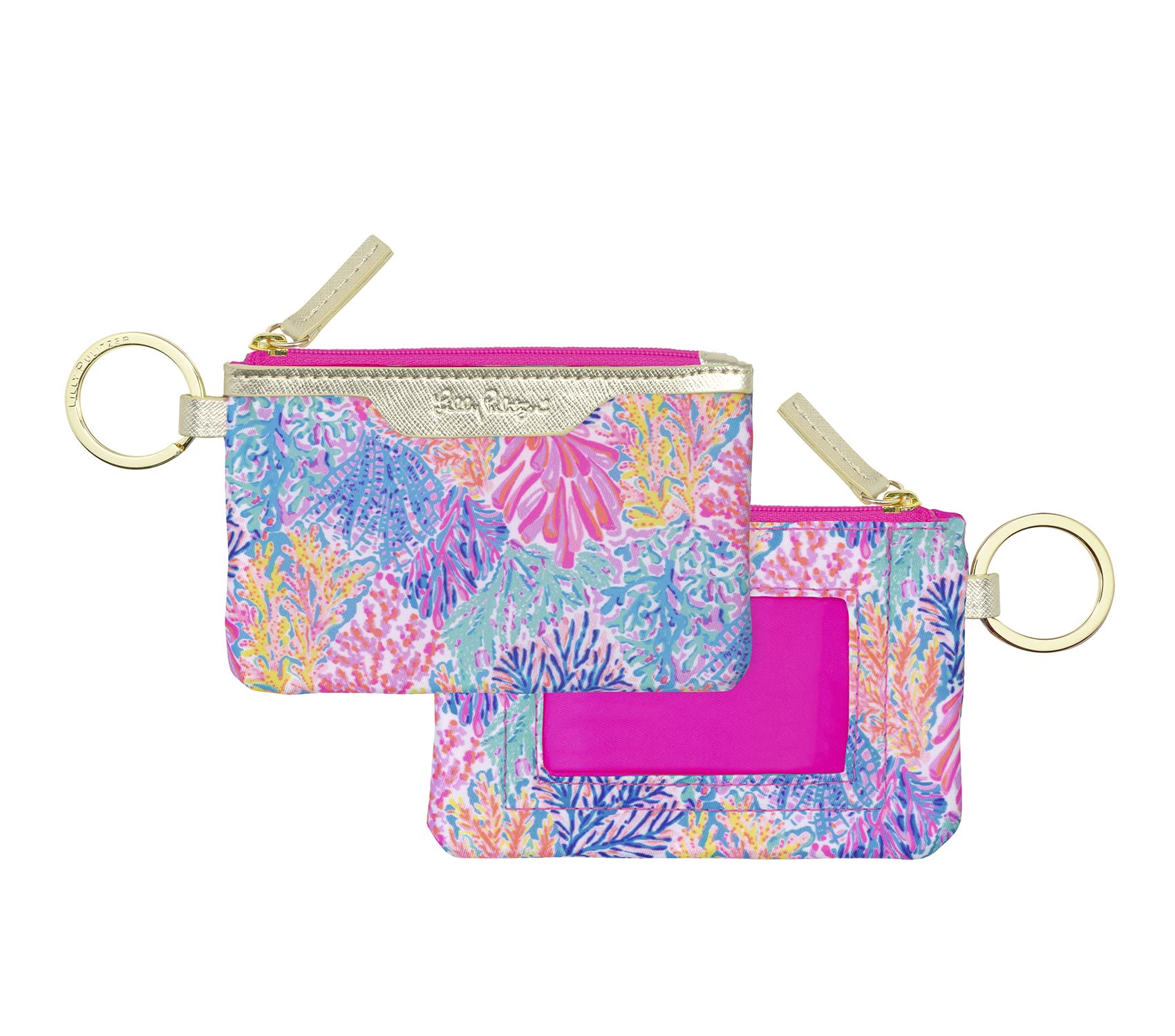 Lilly Pulitzer ID Holder Wallet for Women - Zip Closure Keychain Wallet with Card Slots & ID Window | Splashdance Print | Perfect for Everyday Use, Travel & Work Essentials