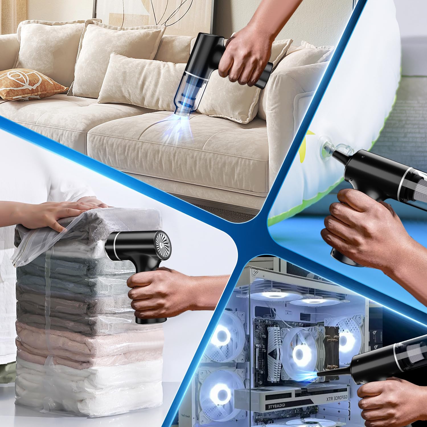 4-in-1 High Power 12000Pa Cordless Handheld Vacuum Cleaner - Rechargeable Brushless Motor Car & Home Vacuum for Pet Hair, Dust, Crumbs - Perfect for Cars, Homes, Offices & Small Spaces Cleaning
