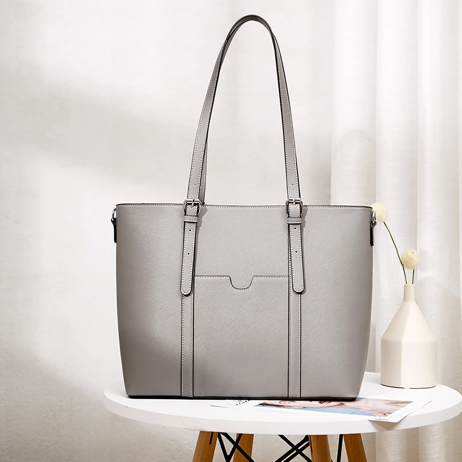 Telena 15.6 Inch Leather Laptop Tote Bag for Women - Stylish Shoulder Briefcase with Large Capacity - Perfect for Work, Business Meetings & Travel
