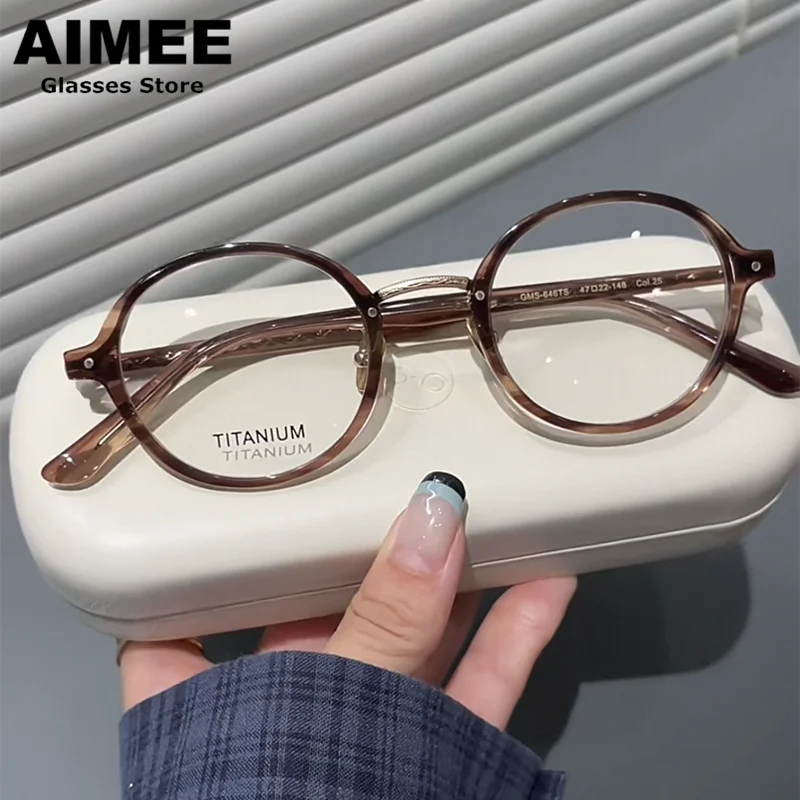 Aimee Women's Full Rim Round Titanium Acetate Eyeglasses Frame 19646 | Lightweight & Durable Glasses for Reading, Work & Fashion | Perfect for Office, Driving & Everyday Use