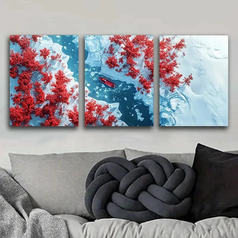 3-Piece Coral Trees and Rivers Art Painting - Metal Print Wall Decor Ready to Hang - Perfect for Living Room, Bedroom, Office & Home Decor