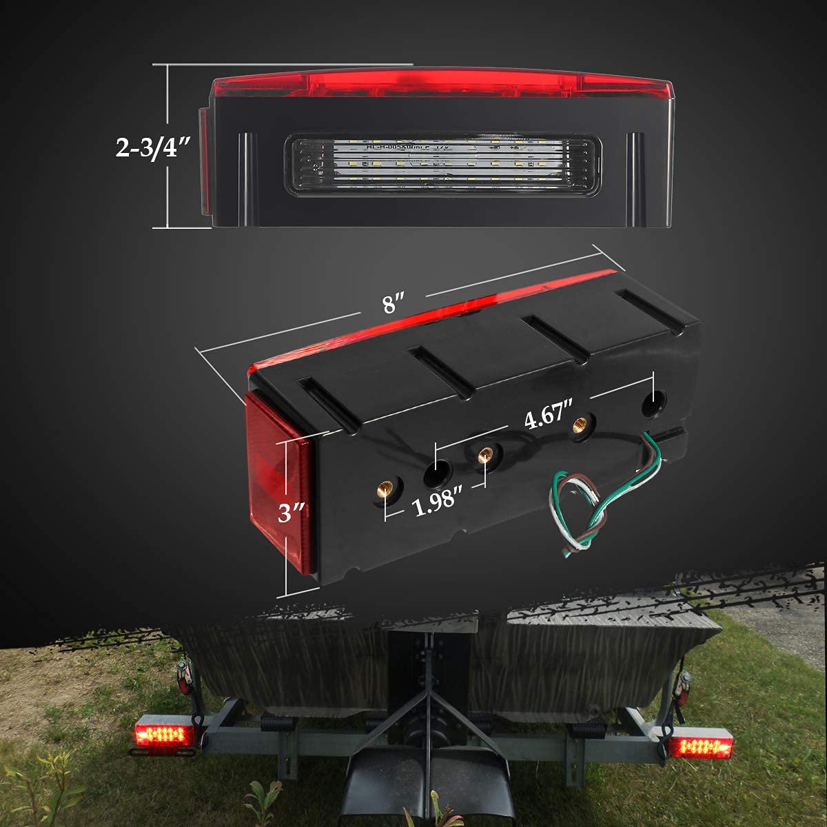 Partsam Submersible LED Boat Trailer Lights Kit - 2Pcs Low Profile Rectangle Tail Lights & 2Pcs 4