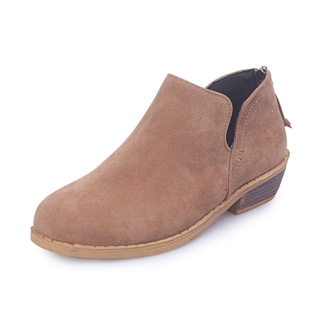 Gibobby Women's Pointed Toe Ankle Booties - Faux Leather & Suede Stacked Low Heel Boots for Work, Date Night & Fall Fashion