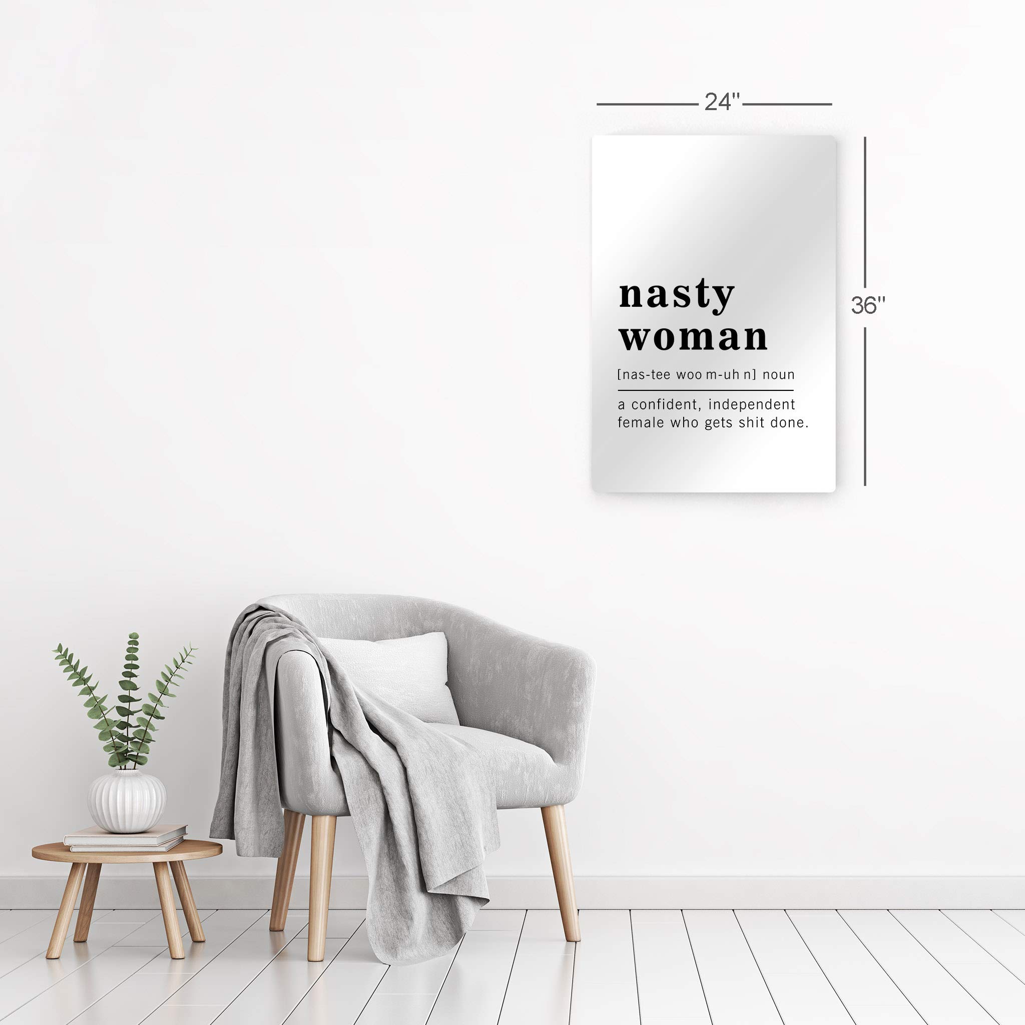 Funny Noun Dictionary Definition of Nasty Woman Metal Print - Inspirational Quote Wall Art for Office, Living Room, Bedroom & Bathroom - Ready to Hang Home Decor (40x30 inches, Made in USA) - Perfect for Feminist Gifts, Women's Empowerment Spaces & Political Humor Decor