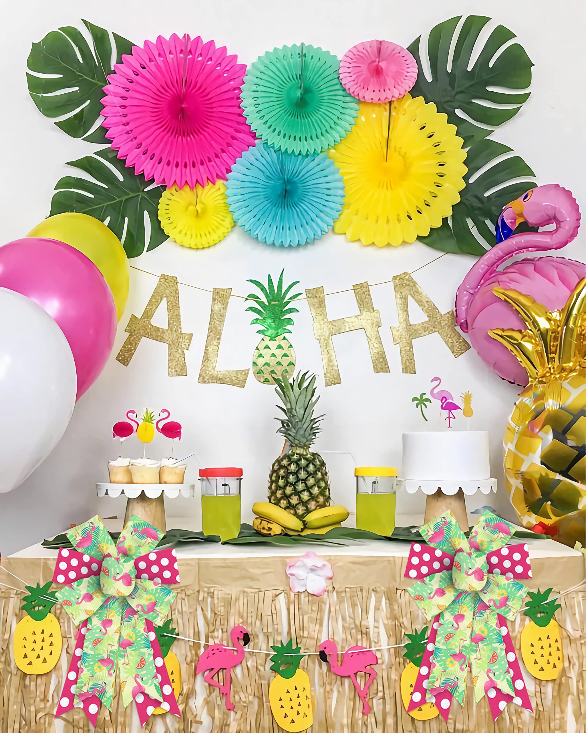 2 Pack Summer Wreath Bows - Green & Pink Burlap Flamingo Bows for Farmhouse Door Decor, Hawaiian Summer Party, Beach Pool Birthday Decorations | Perfect for Front Door, Wreaths, and Tropical Themed Parties