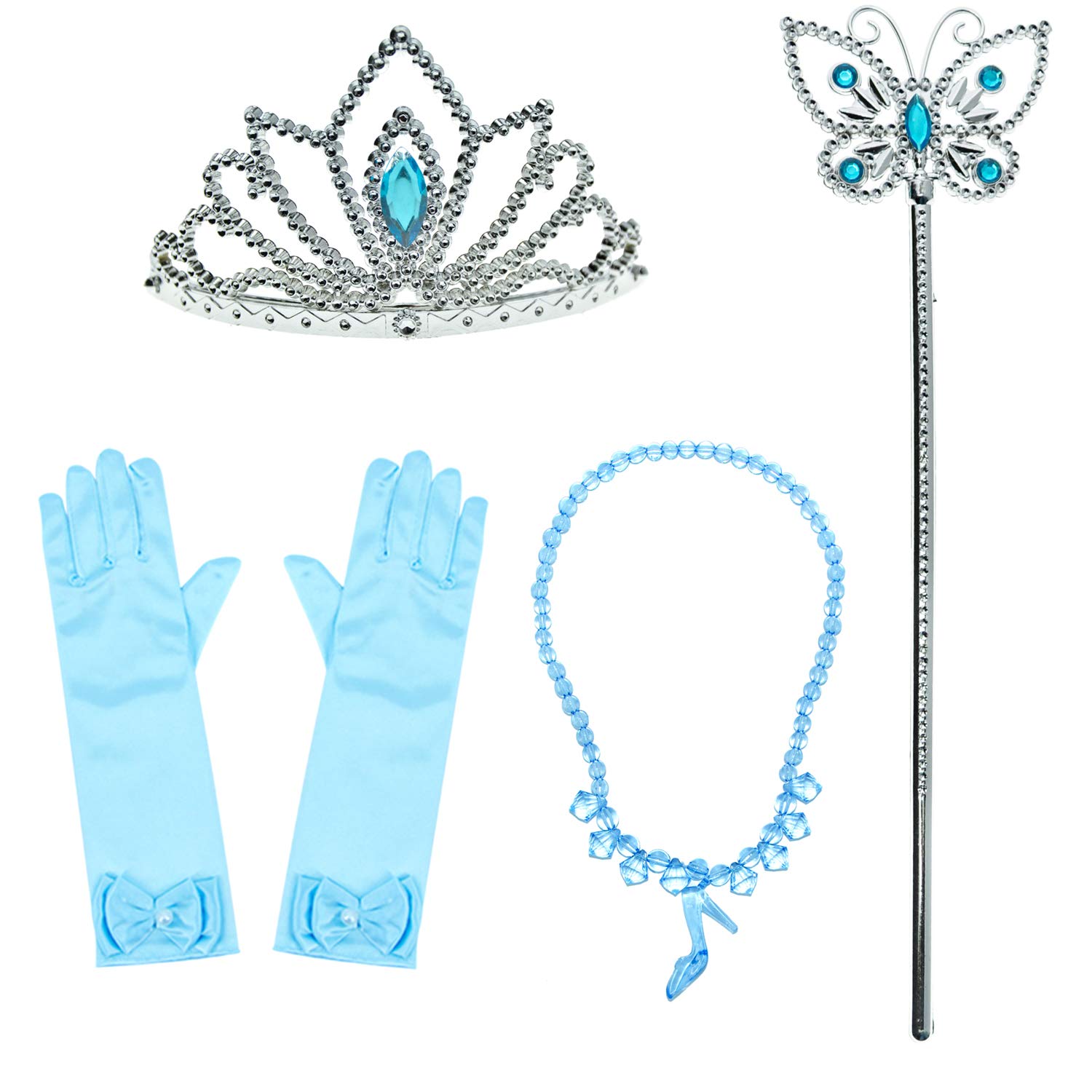 **JoyJoin Princess Costume Set for Toddler Girls - Blue Dress with Gloves, Crown, Wand & Necklace - Perfect for Dress-Up, Birthday Parties & Halloween**