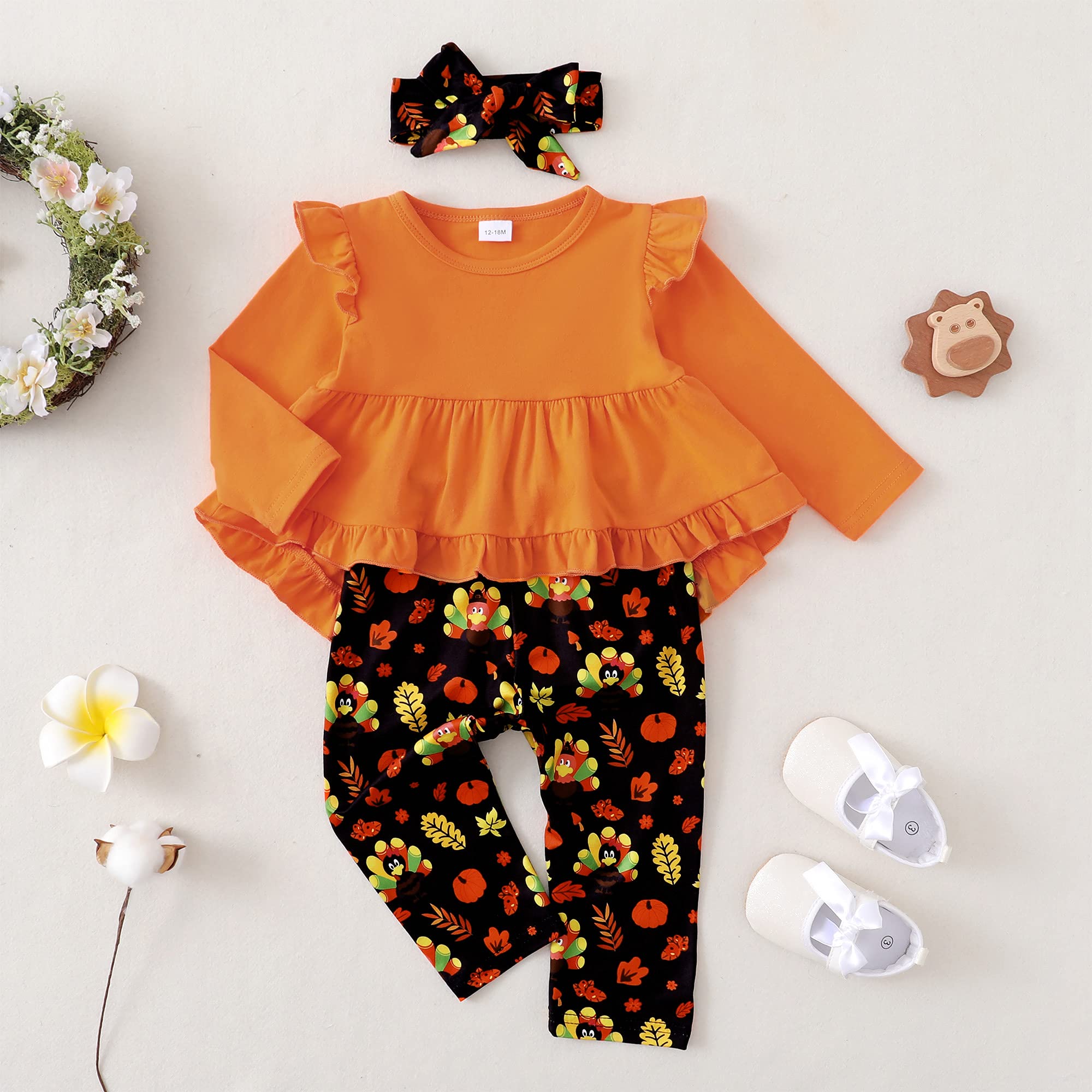 Kucnuzki Baby Girl Clothes - Toddler Girl Outfit with Ruffle Sleeve Shirt & Floral Pant Set | Fall Winter Clothing for Girls | Perfect for Holiday Photos, Family Gatherings & Playdates