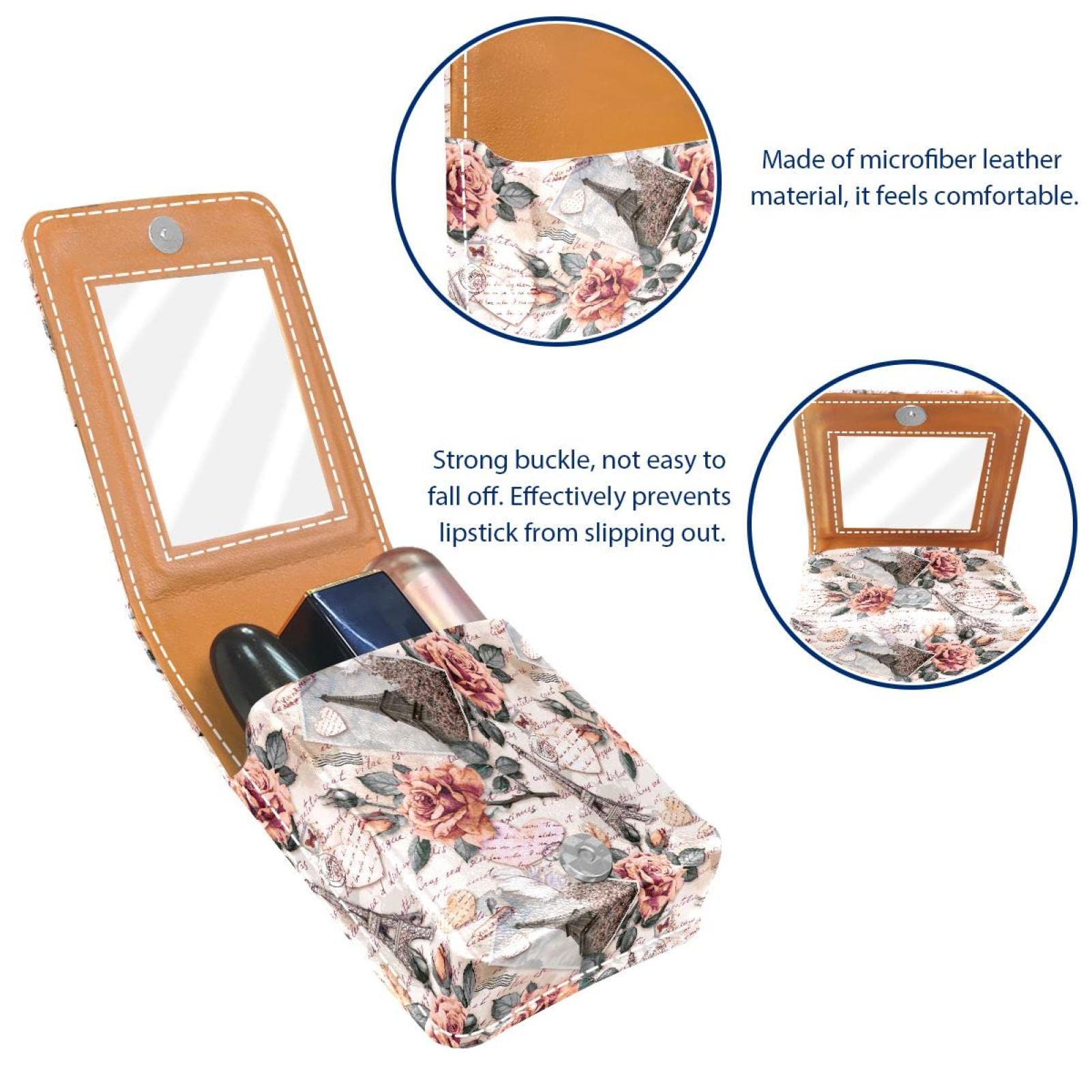 Personalized Lipstick Holder & Makeup Organizer - Vintage Paris Eiffel Tower Design with Rose - Portable Cosmetic Pouch for Travel, Home & Gift Giving