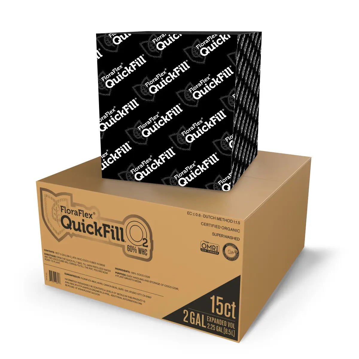 FloraFlex QUICKFILL O2 (60% WHC) Expandable Coco Coir 2 Gallon - Premium Hydroponic Growing Medium for Indoor Plants, Seedlings & Cannabis Cultivation