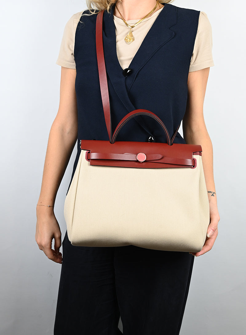 Hermès Herbag 29 Shoulder Bag - Beige & Brick Leather Crossbody Bag for Women | Luxury Handbag for Work, Travel & Everyday Use