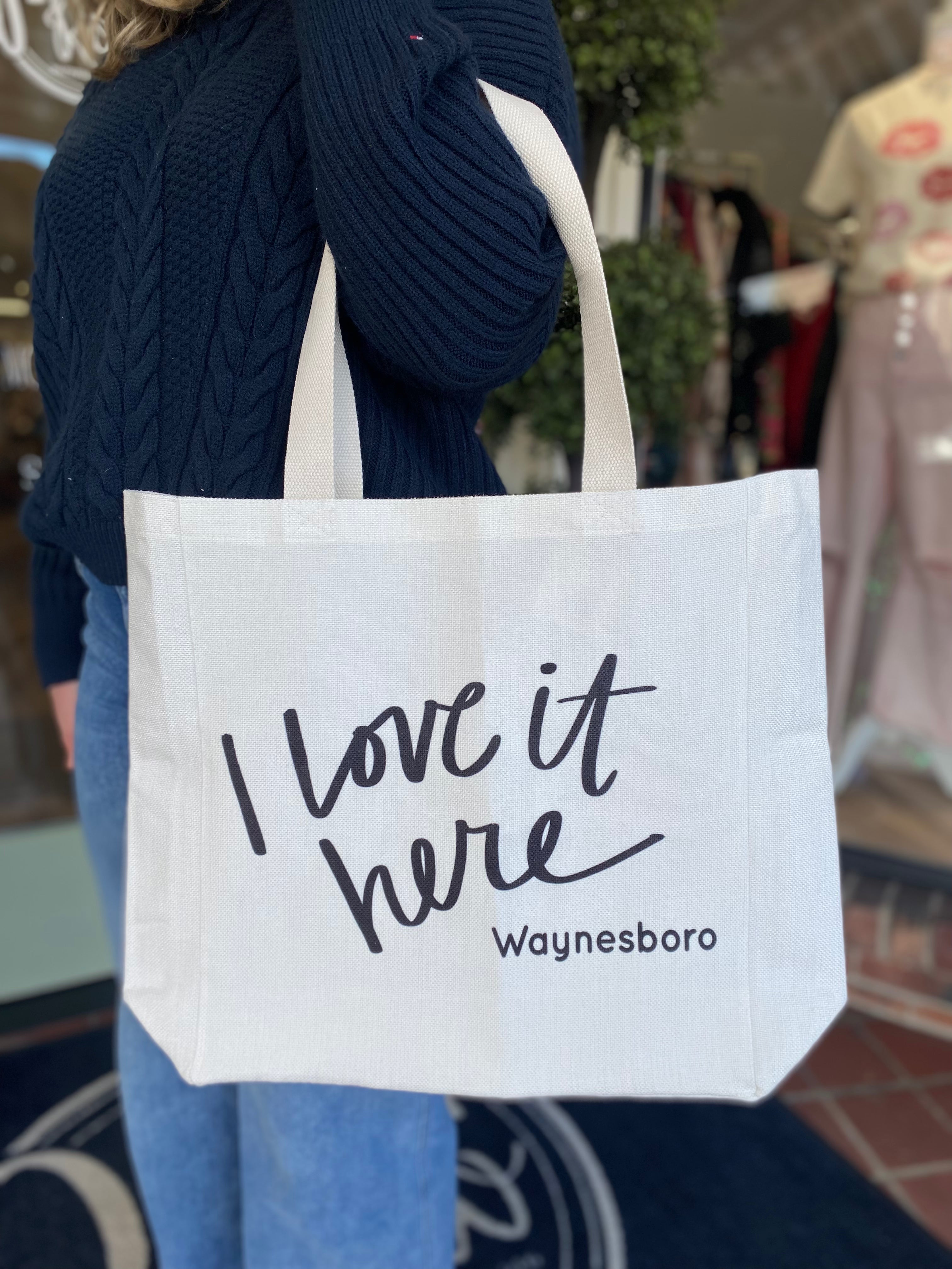I Love It Here Waynesboro Tote Bag - Stylish Reusable Grocery Shopping Tote for Women - Perfect for Beach, Market & Everyday Use