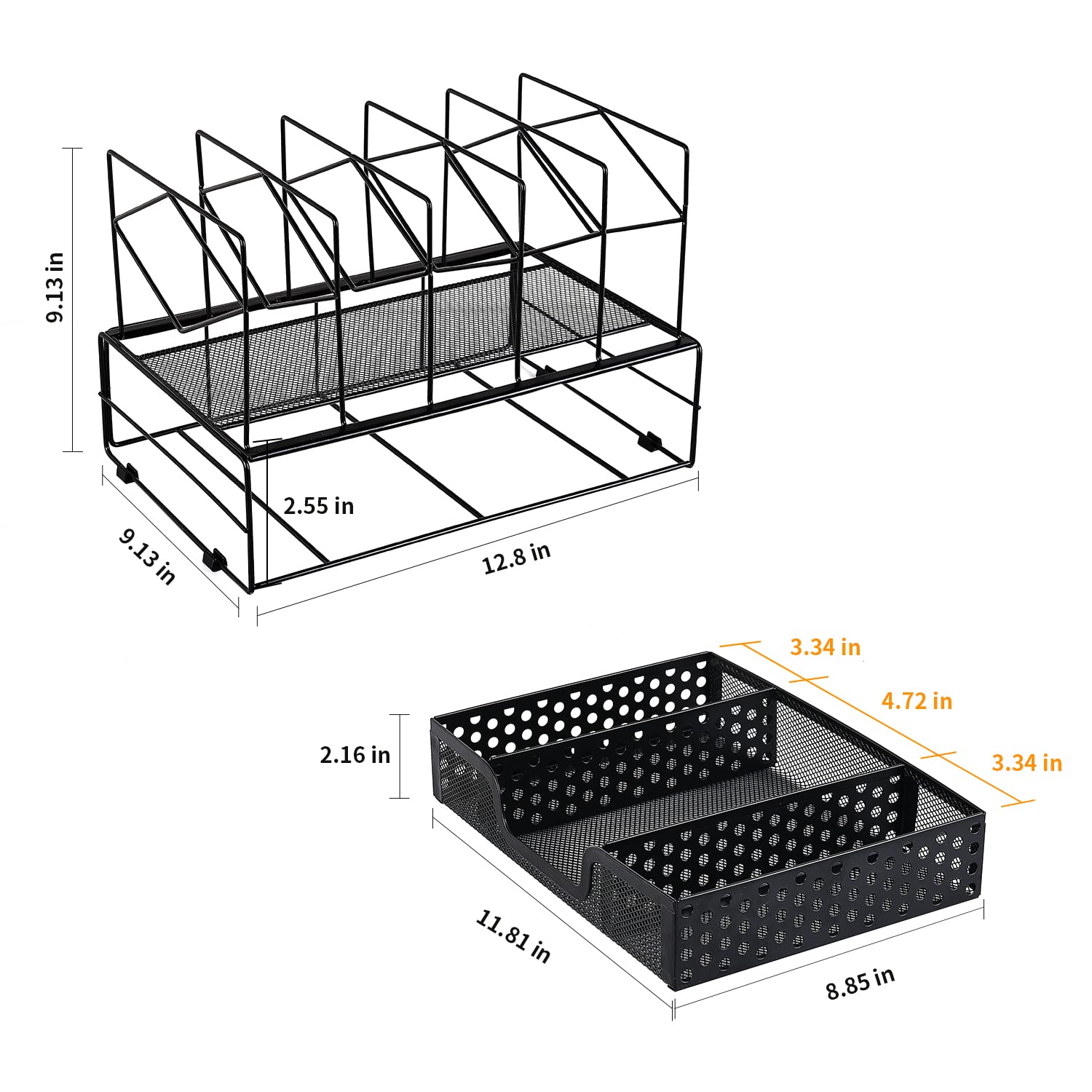 Gianotter Black Desk Organizer with Sliding Drawer - 5 Upright Section File Sorter for Office Supplies | Perfect for Home Office, Workspace, and School Desk Organization