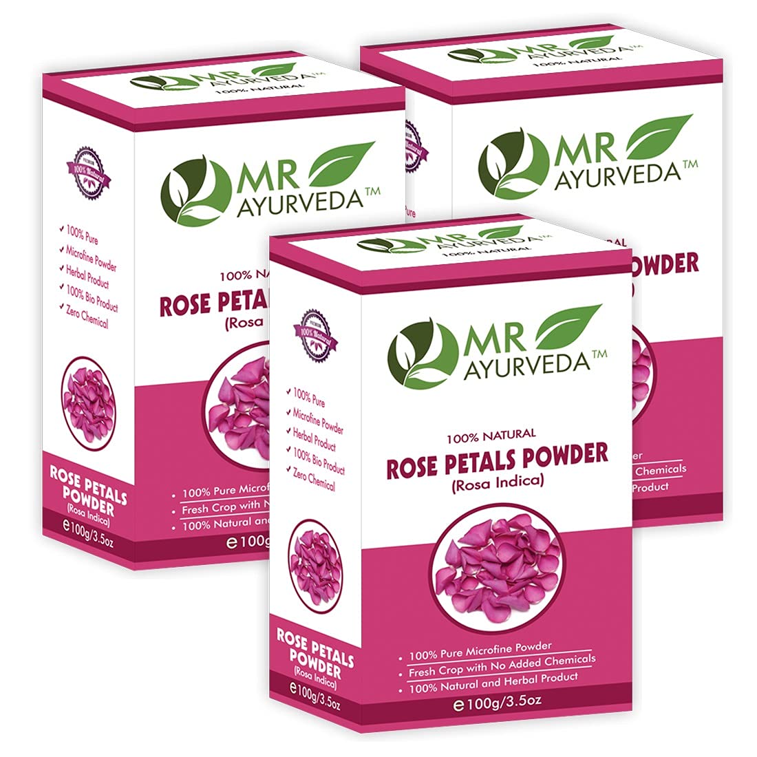 MR Ayurveda 100% Natural Organic Rose Petal Powder for Face & Skin Care - 3 Pack (300g) | Hydrating, Brightening & Anti-Aging | DIY Face Masks, Scrubs & Hair Treatments