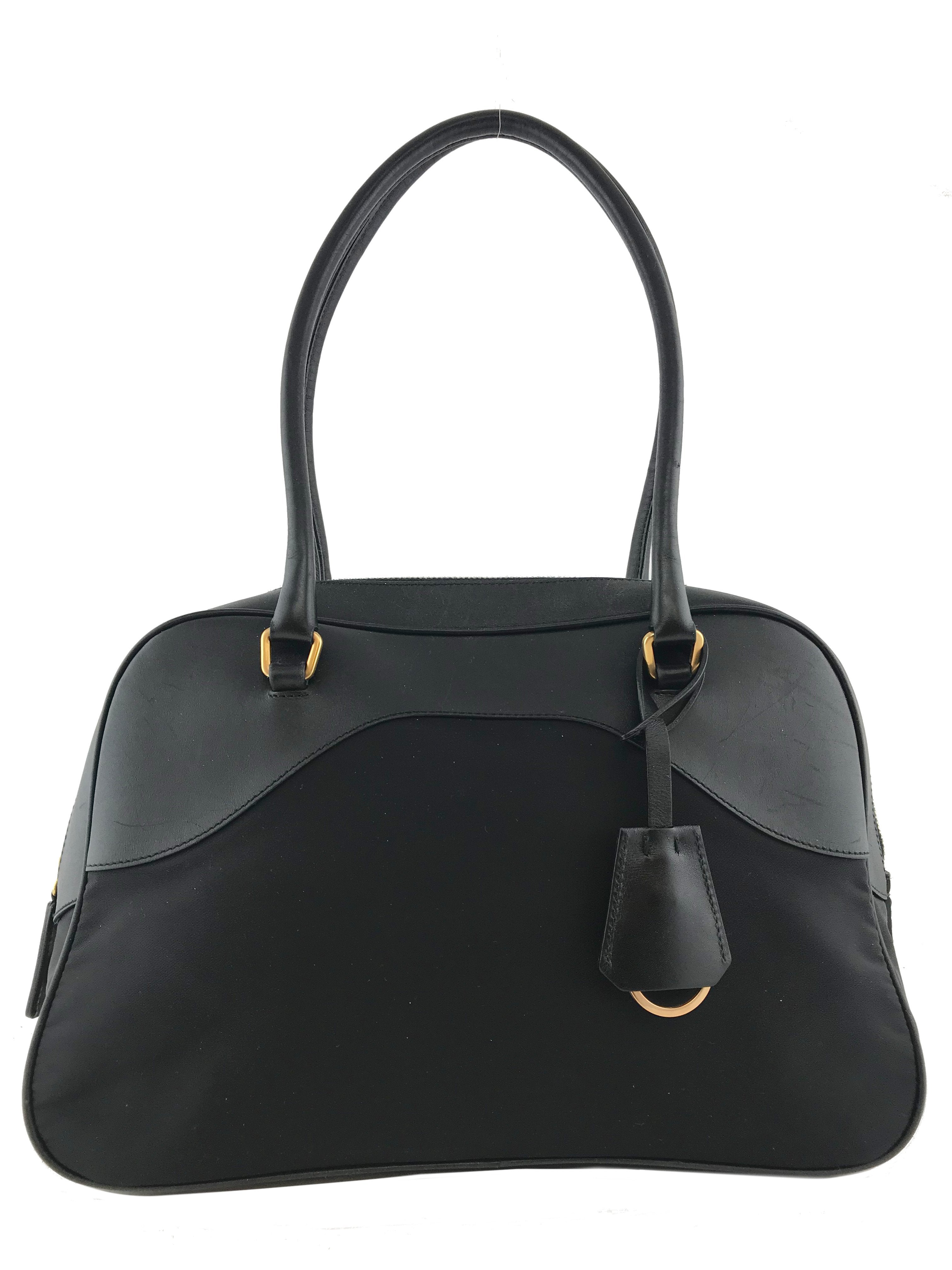 Prada Tessuto Nylon and Leather Satchel Bag for Women | Luxury Designer Handbag | Perfect for Work, Travel & Everyday Use