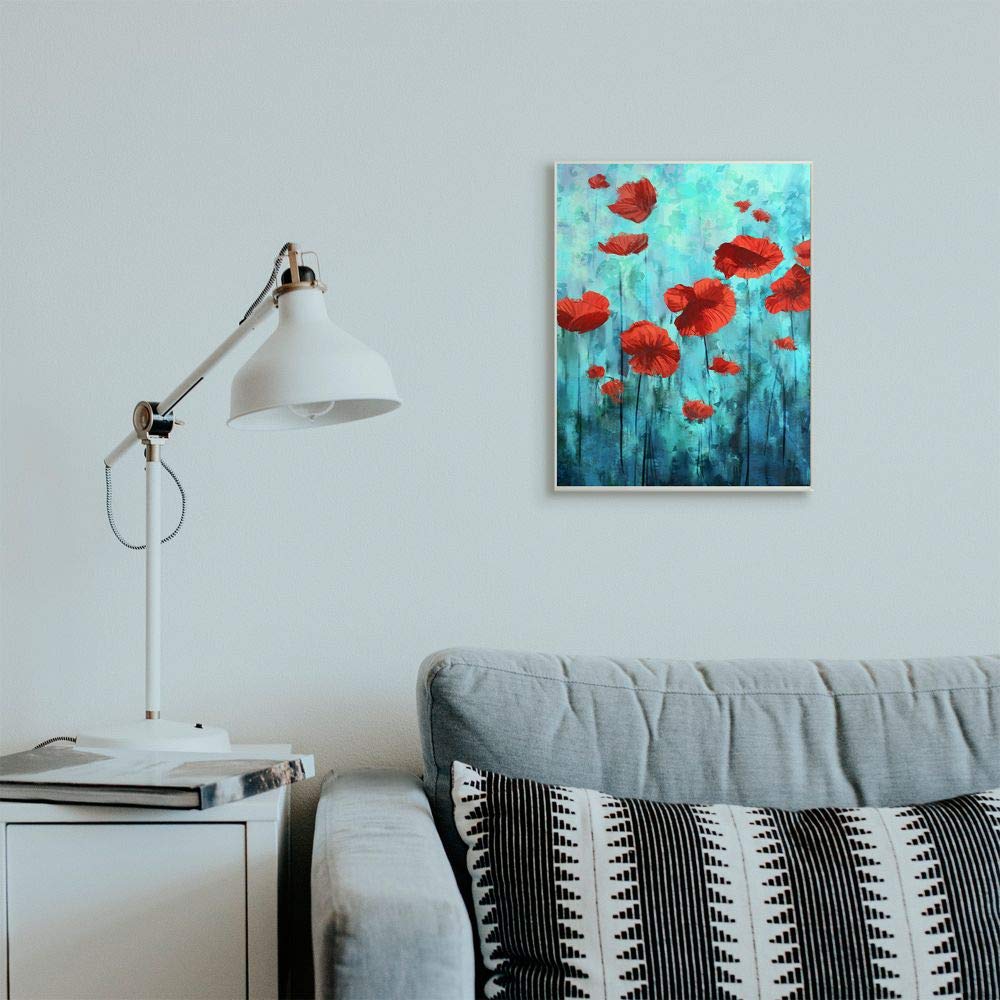 Stupell Industries Red Poppies in Blue Sky Floral Canvas Wall Art - 13x19 Inch Framed Home Decor for Living Room, Bedroom & Office