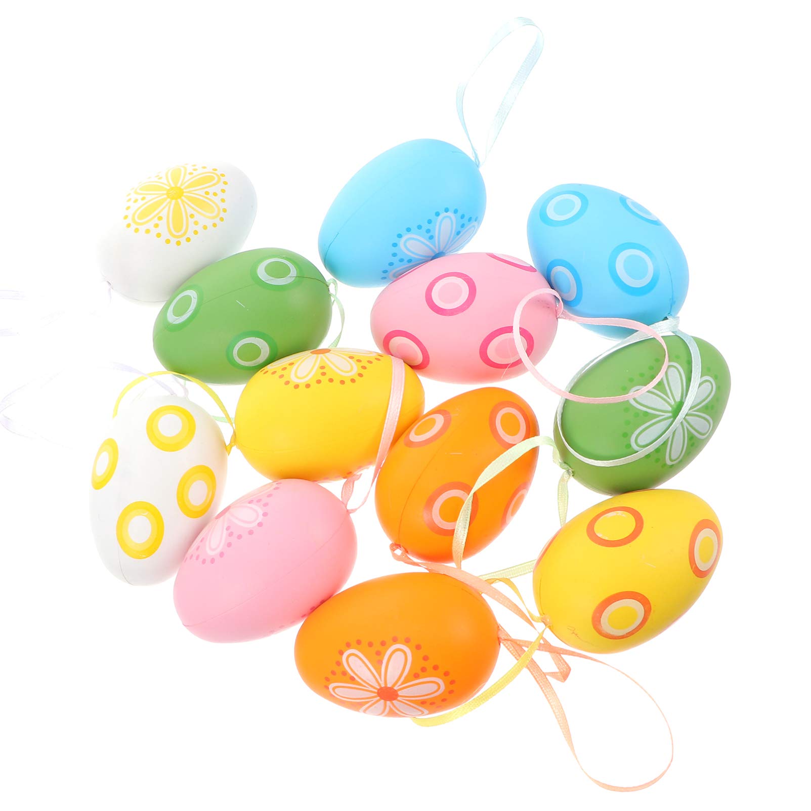 Colorful Easter Egg Ornaments - 12pcs Hand-Painted Hanging Decorations for DIY Crafts, Home Decor, Easter Party & Spring Festival Decorations