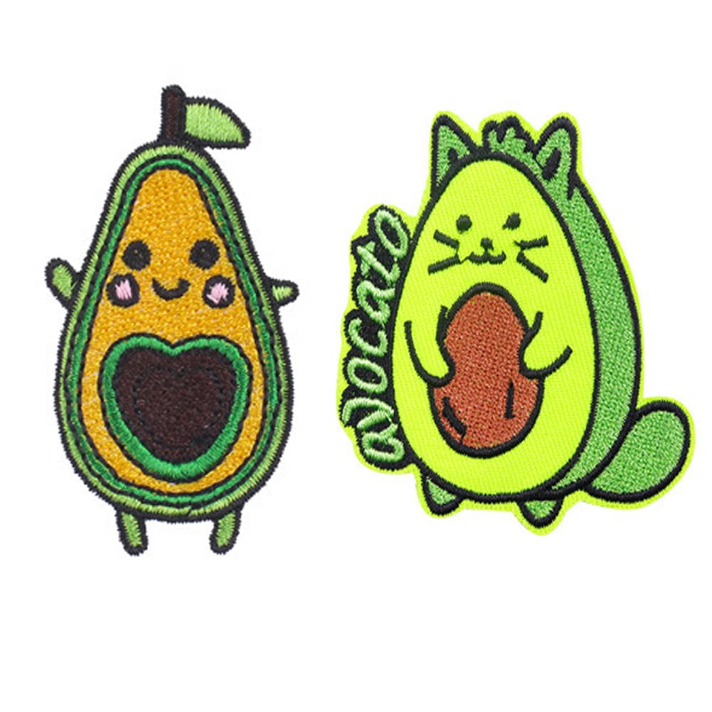 PEALAND 2 Pack Avocado Iron On Patches for Clothes - Cute Cartoon Fruit Embroidered Applique DIY Sew On Badges for T-Shirts, Jeans & Jackets - Perfect for DIY Crafts, Costumes & Fashion Upcycling