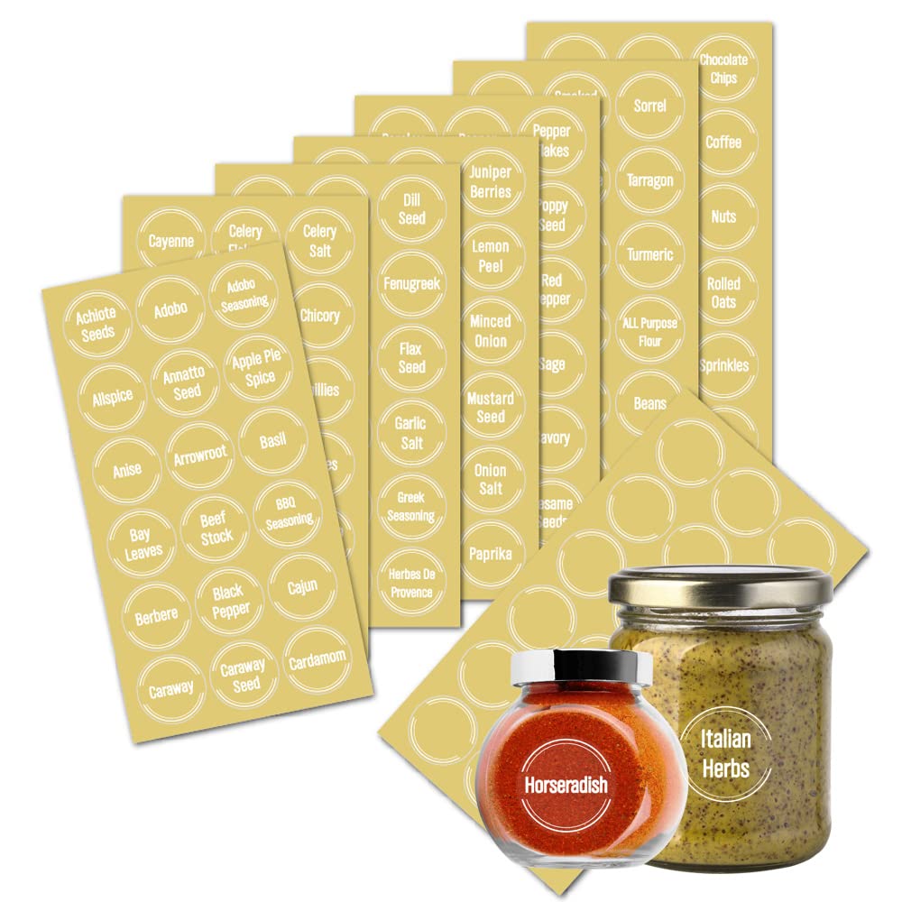 144 Pcs Transparent Spice Labels - Waterproof Kitchen Pantry Stickers with Preprinted White Letters for Jar Organization & Seasoning Names | Perfect for Spice Racks, Mason Jars & Pantry Storage
