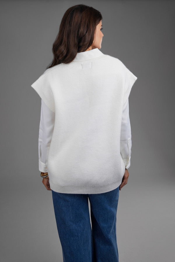 Men's Cotton V-Neck Sweater Vest in White - Casual & Layering Outfit for Fall & Winter