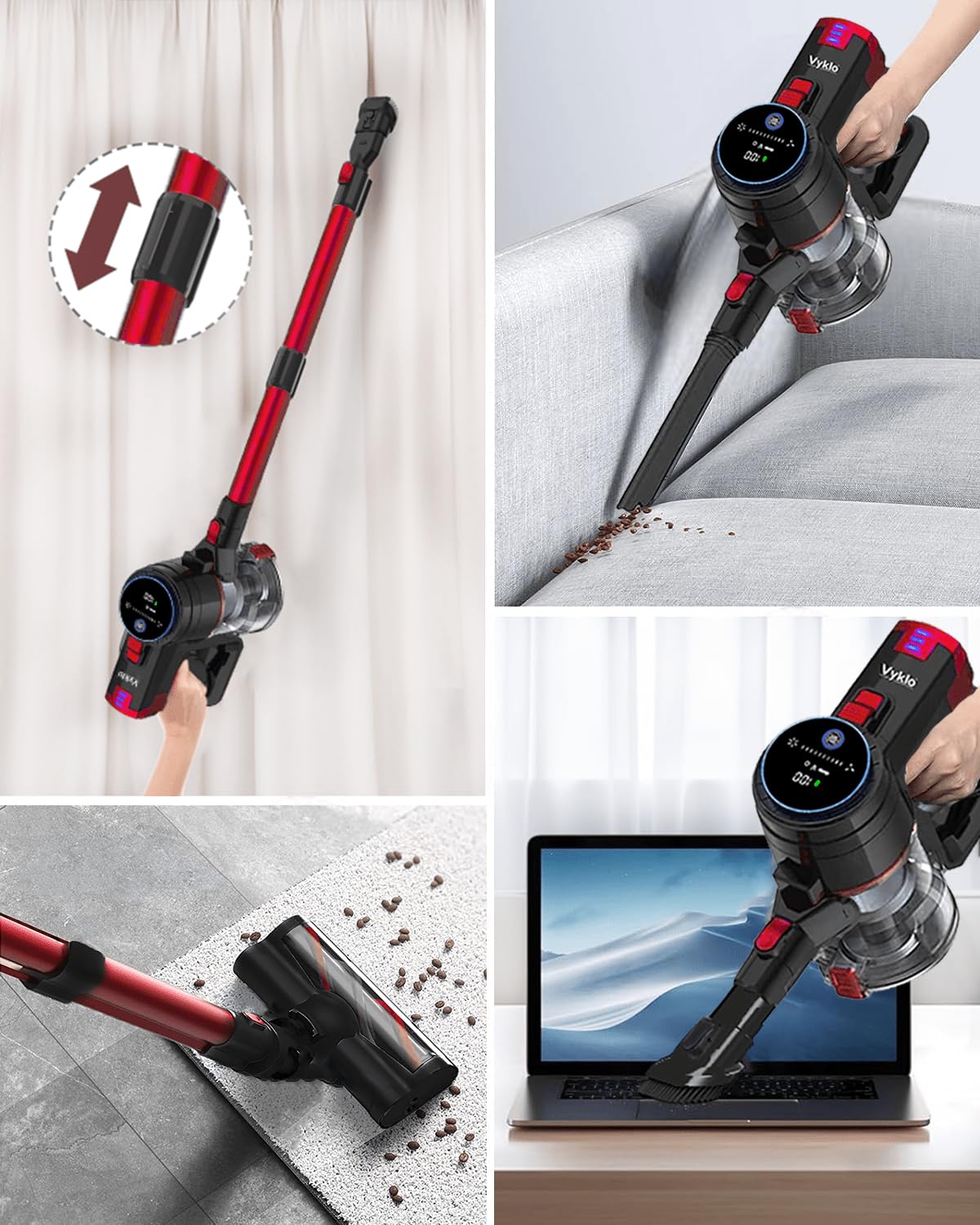Powerful V8 Cordless Vacuum Cleaner with 55Mins Runtime - Lightweight Wireless Stick Vacuum for Hardwood Floors, Carpets, Cars & Pet Hair - Ideal for Home Cleaning (Red)