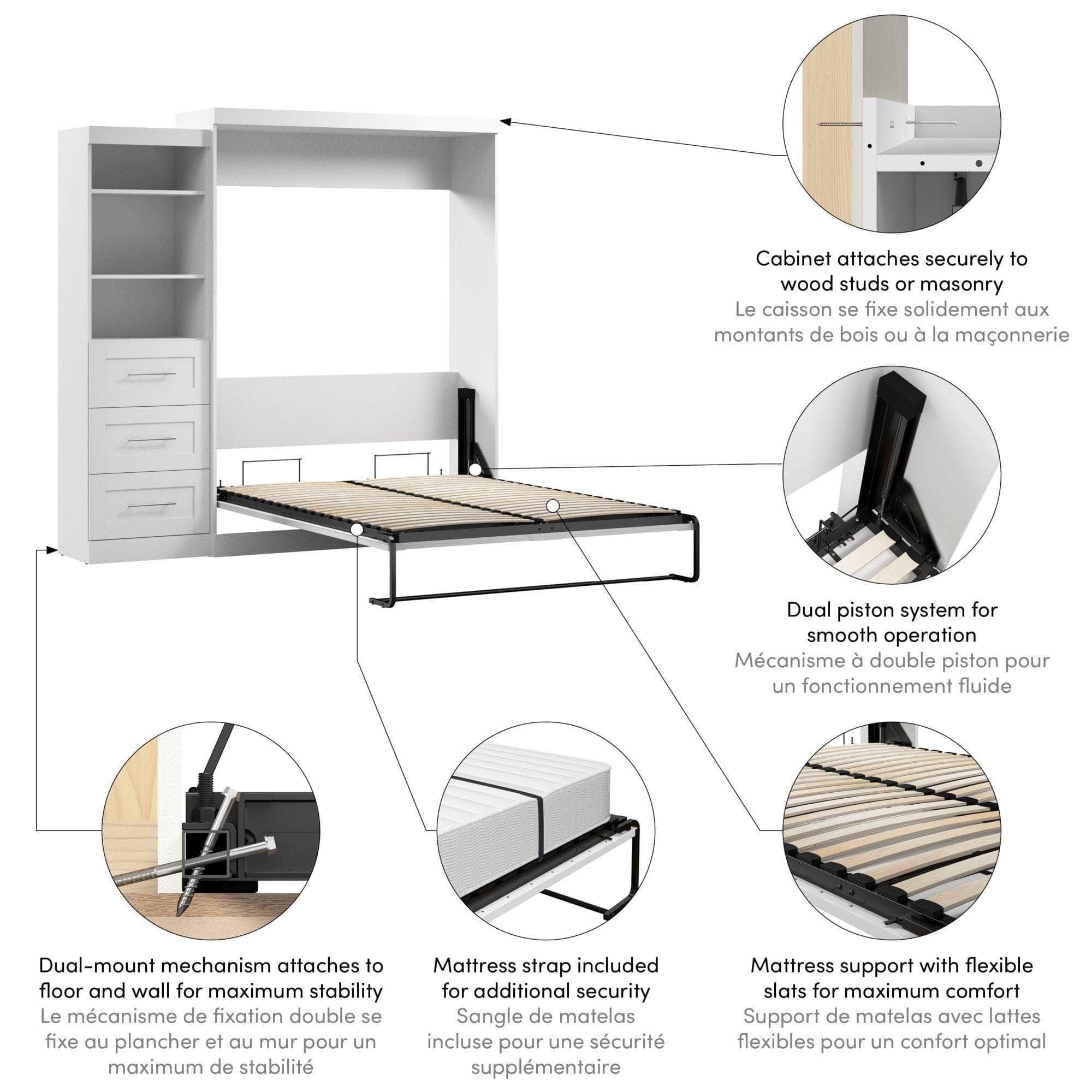 Queen Murphy Wall Bed with Storage Drawers - Space-Saving Foldable Bed for Small Rooms, Apartments & Guest Rooms (90
