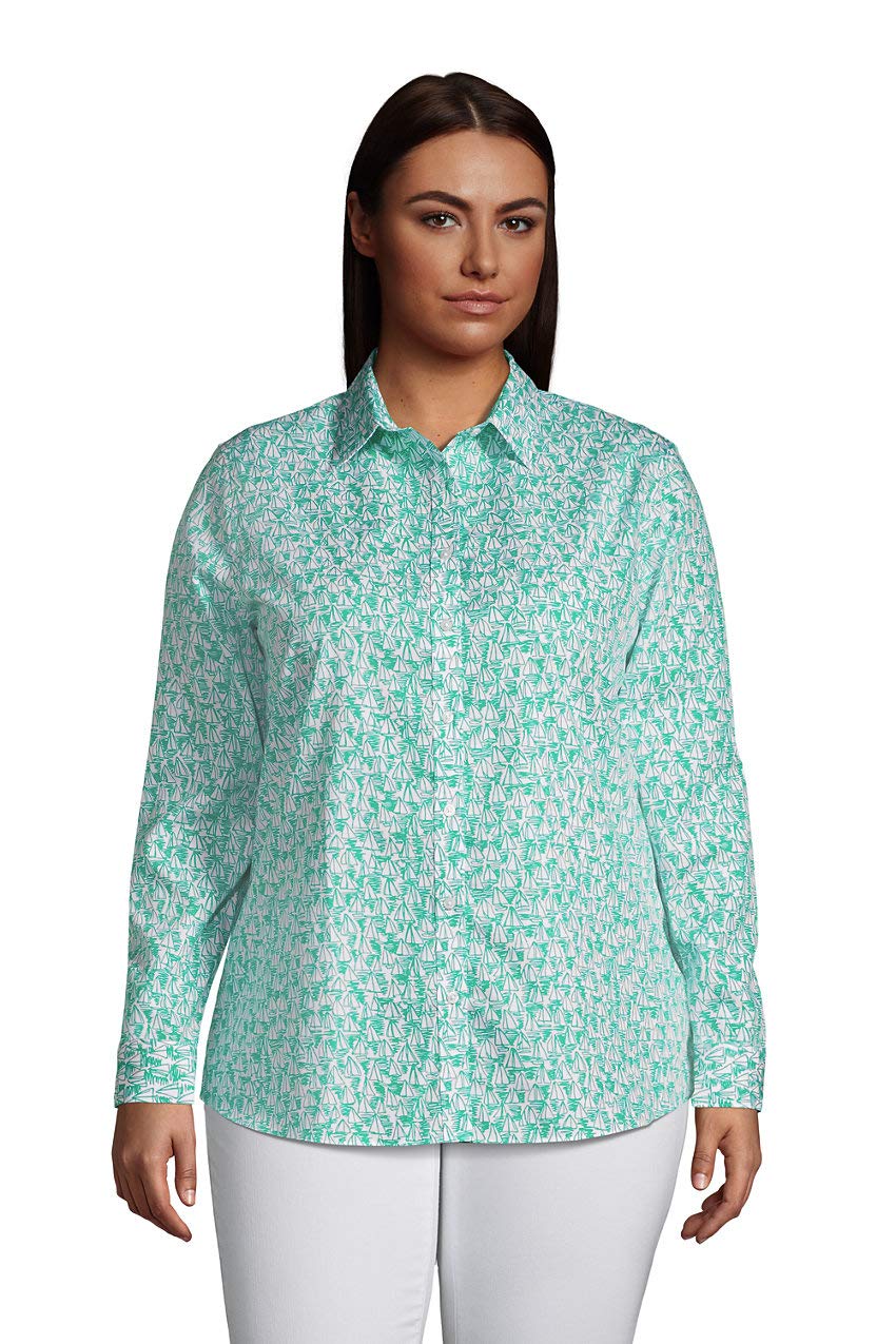 Lands' End Women's No Iron Supima Cotton Long Sleeve Button Down Shirt - Soft Wrinkle-Free Business Casual Top for Office & Travel
