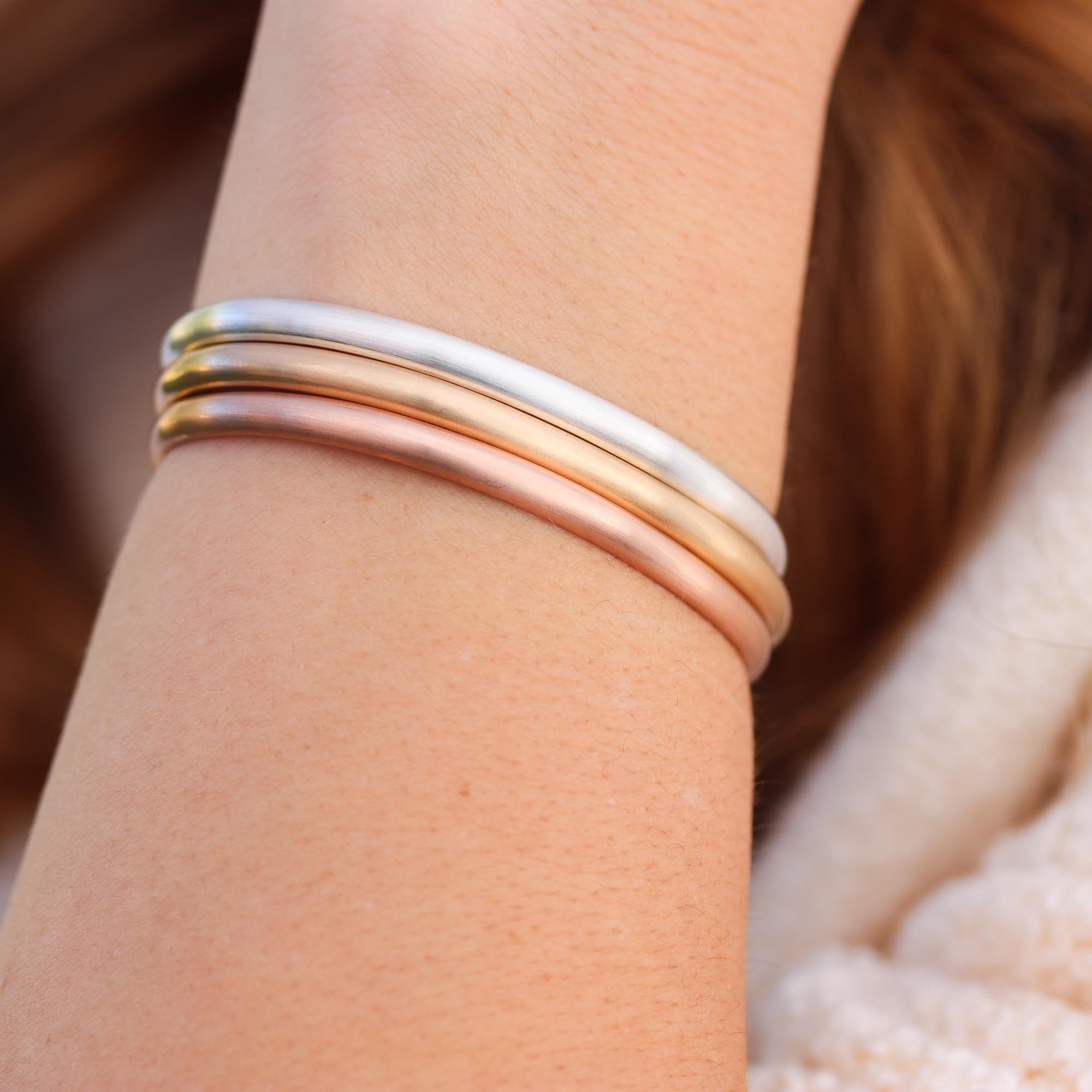 Rose Gold Filled Wide Matte Cuff Bracelet for Women - Brushed Satin Texture Stackable Bangle by Lotus Stone Jewelry (Large) | Perfect for Layering, Everyday Wear & Special Occasions