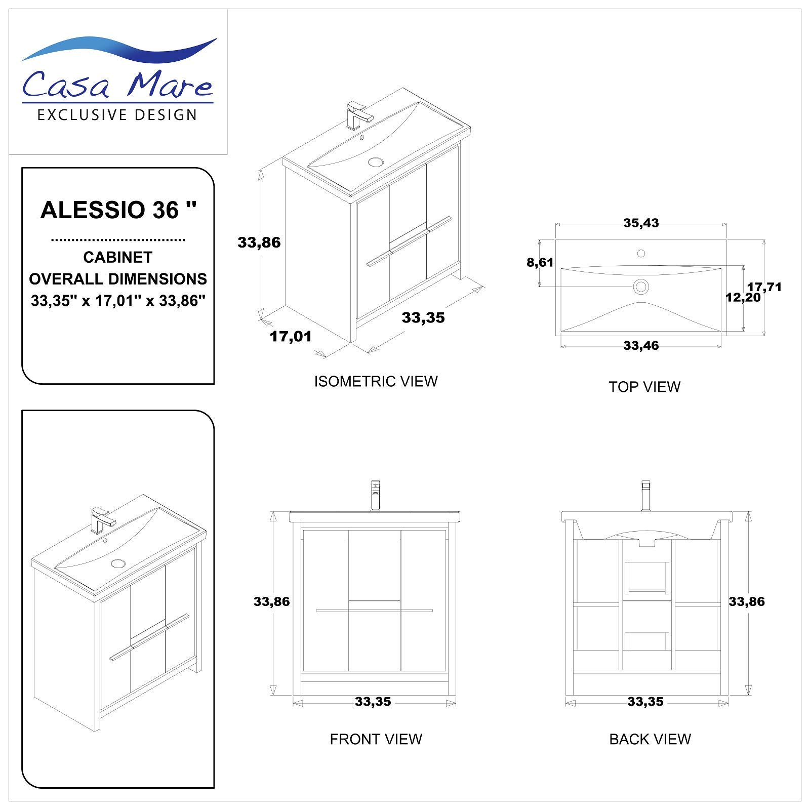 36 Inch Single Sink Bathroom Vanity Set - Modern European Wood Cabinet with Ceramic Sink - Soft Closing Doors & Drawers - Free Standing Glossy White Vanity for Contemporary Bathrooms - Perfect for Small Spaces, Guest Bathrooms & Master Suites
