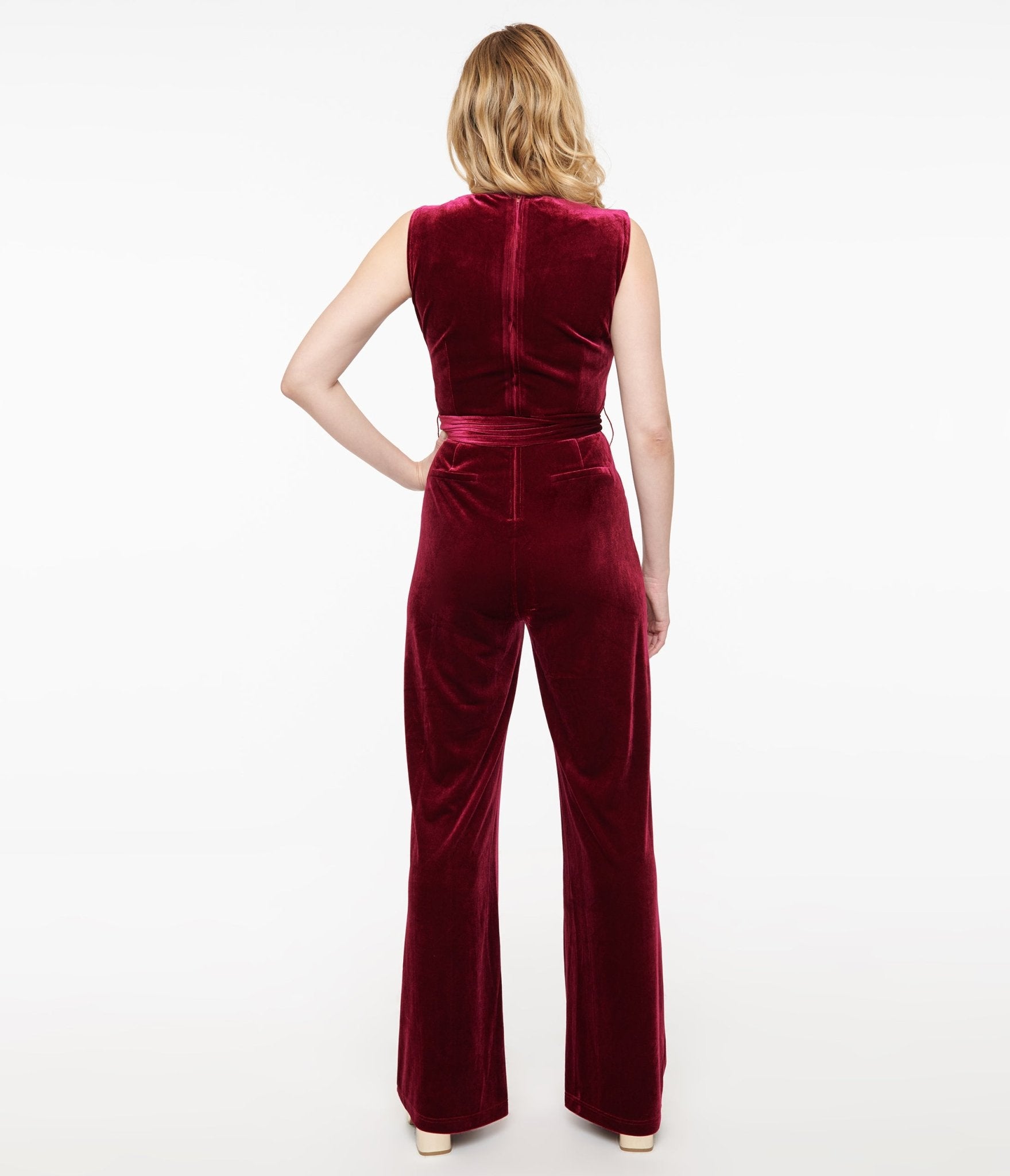 Vintage 1950s Merlot Velvet Boat Neck Jumpsuit - Retro Women's One Piece Romper for Parties, Weddings & Special Occasions