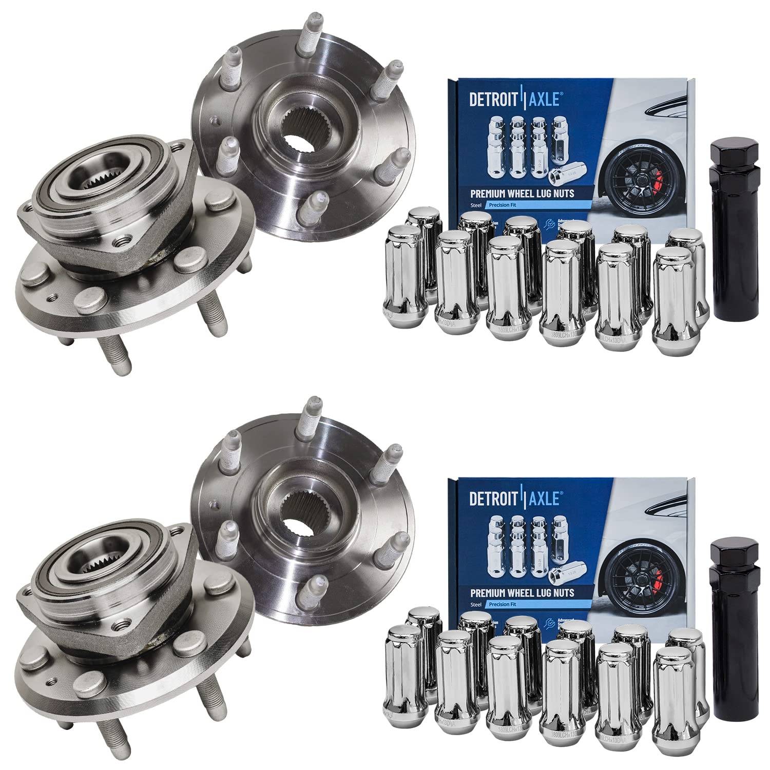 Detroit Axle Wheel Bearing Hubs Kit - Compatible with Buick Enclave, Chevrolet Traverse, GMC Acadia & Saturn Outlook | 4 Front & Rear Wheel Bearings with Hubs, 24 Lug Nuts & 2 Socket Keys | Perfect for Smooth Ride & DIY Car Maintenance