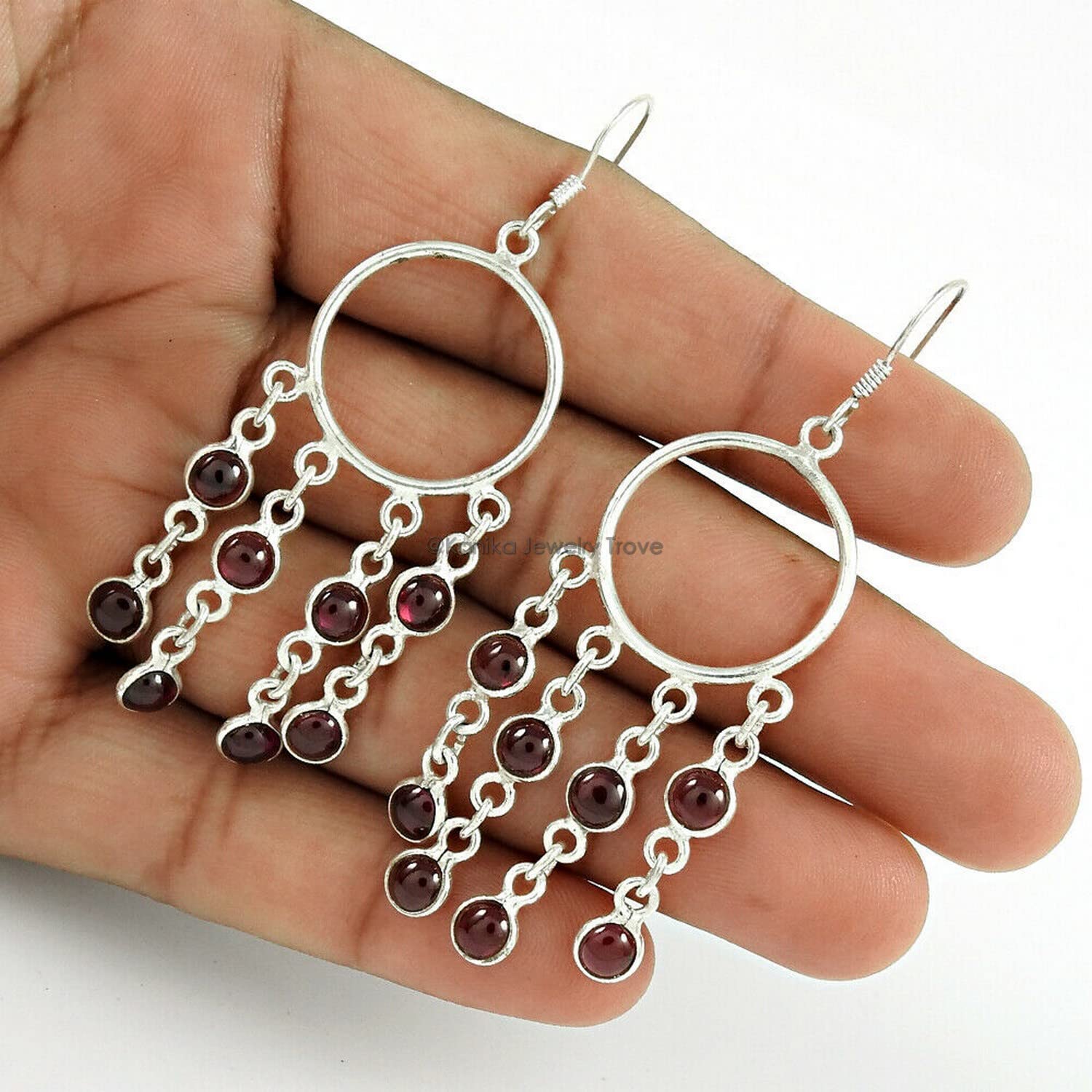 Kanika Jewelry Trove 925 Sterling Silver Garnet Handmade Drop Dangle Earrings for Women & Girls | Elegant Gift for Weddings, Parties & Special Occasions