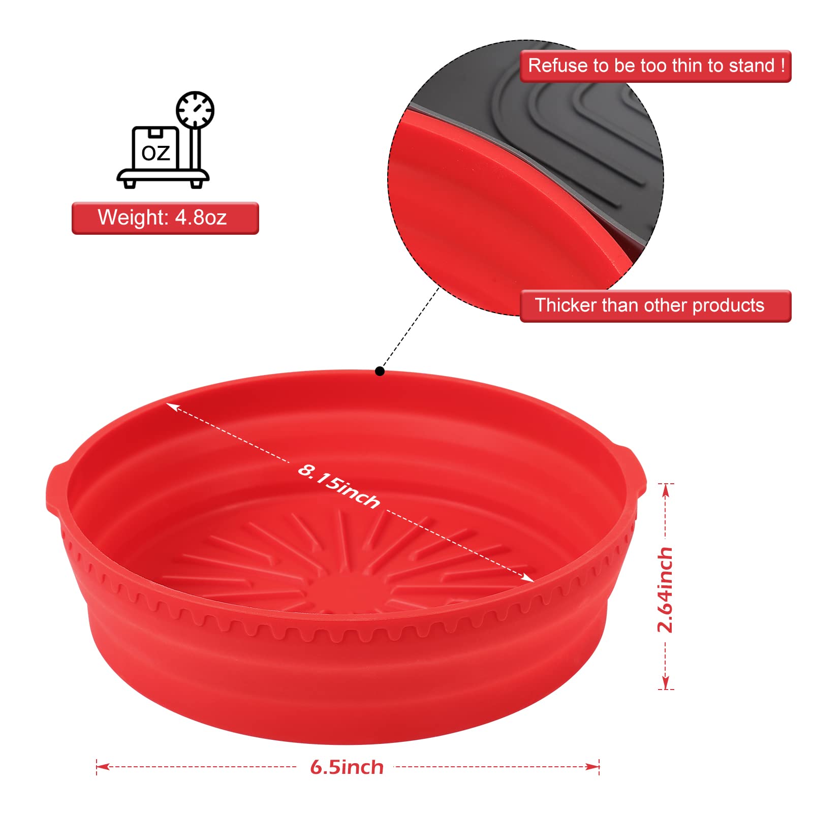 8-inch Thicken Air Fryer Silicone Liners - Reusable, Non-Stick & Food Safe Basket for 4QT to 7QT Air Fryers - Easy to Clean Oven Accessories - Perfect for Healthy Frying, Baking & Roasting