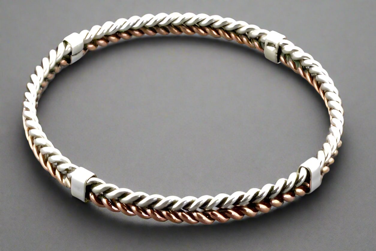 Stylish Copper & Silver Plaited Bangle Bracelet for Women - Elegant Handmade Jewelry for Everyday Wear & Special Occasions