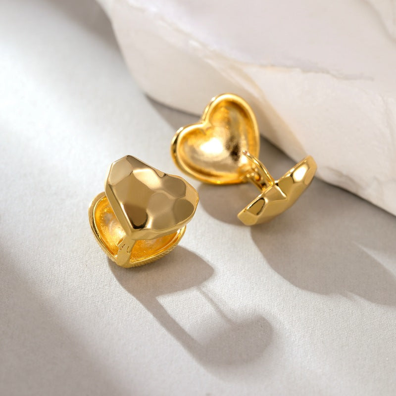 Two Way Crinkled Heart Hoop Earrings Clip On - Gold & Silver Fashion Jewelry for Women | Perfect for Valentine's Day, Date Night & Special Occasions
