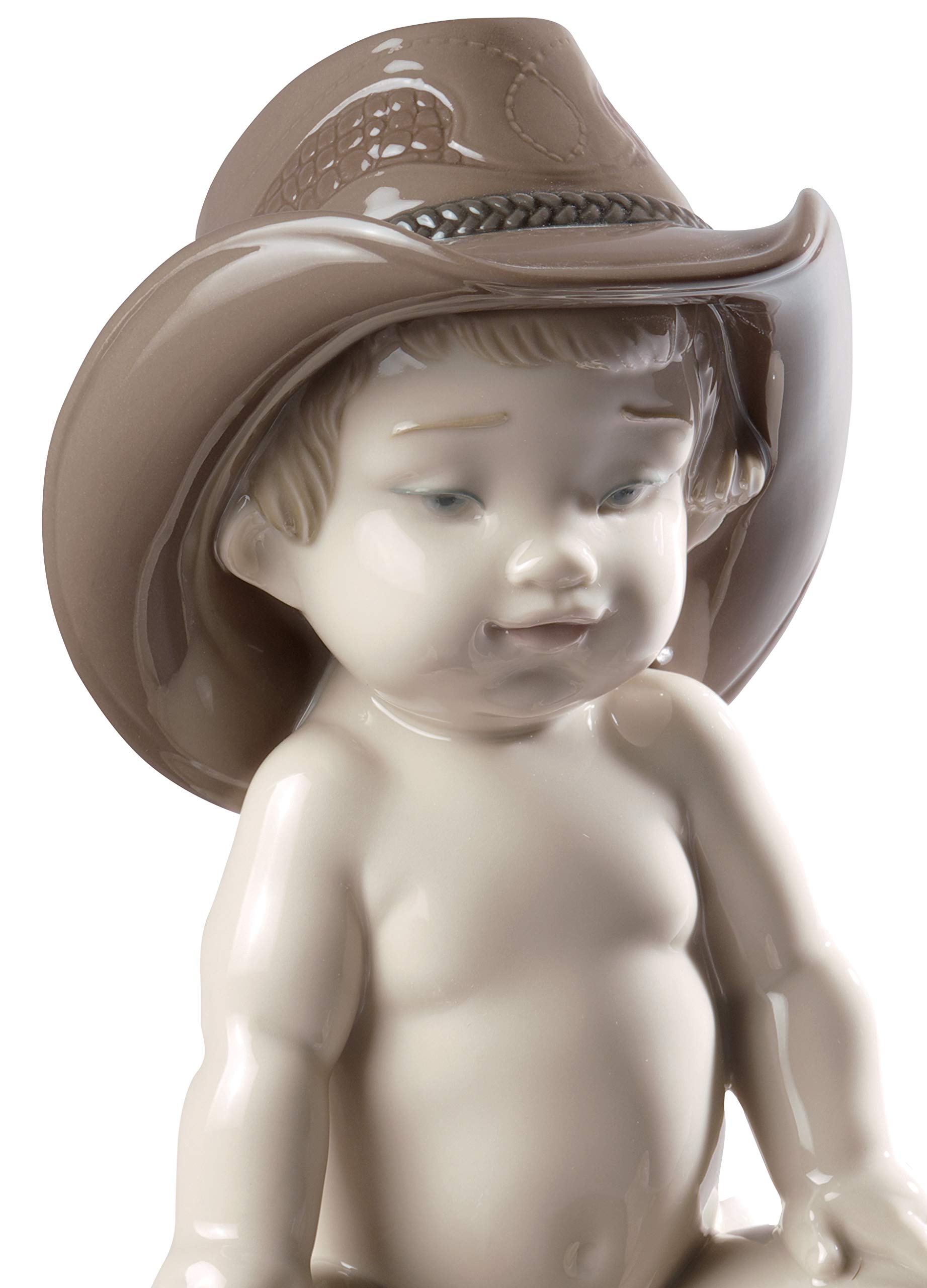 LLADRÓ Porcelain Cowboy Boy Figurine with Hat - Handcrafted Spanish Collectible for Home Decor & Western Themed Gifts