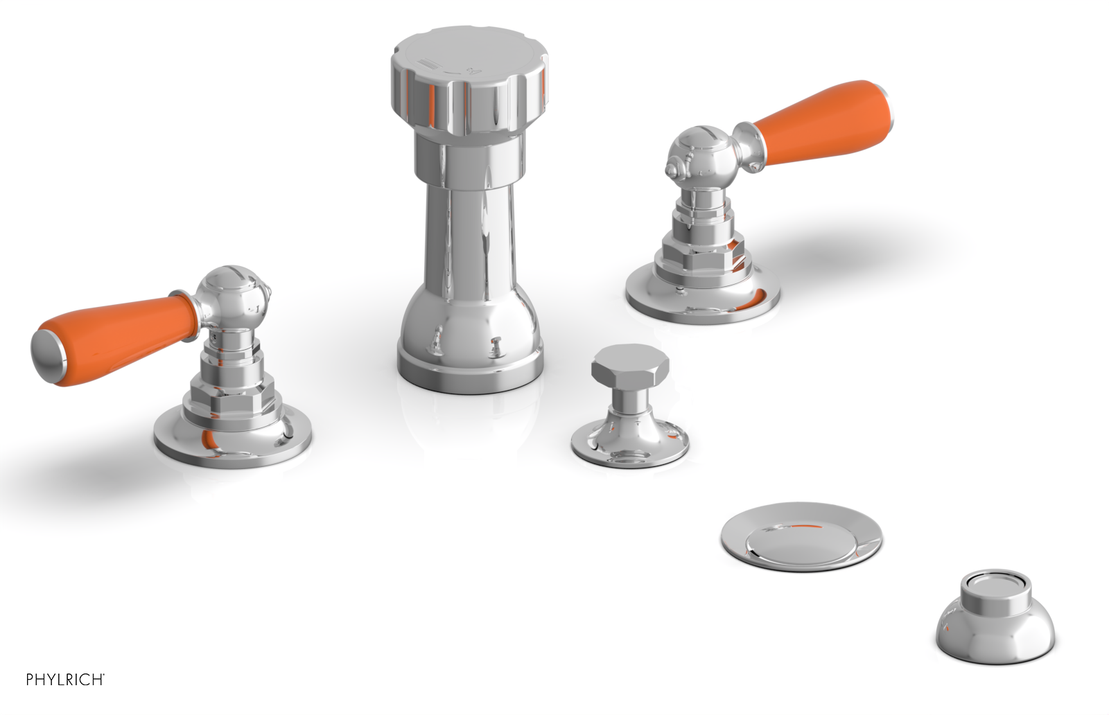 Jamestown 4-Hole Bidet Faucet Set with Lever Handles & Orange Accents - 165 61 - Perfect for Modern Bathroom Upgrades & Hygienic Living