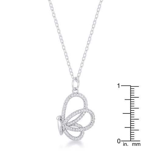 Elegant Rhodium Plated CZ Butterfly Pendant Necklace for Women - Perfect for Valentine's Day Gifts, Anniversary Presents & Everyday Wear