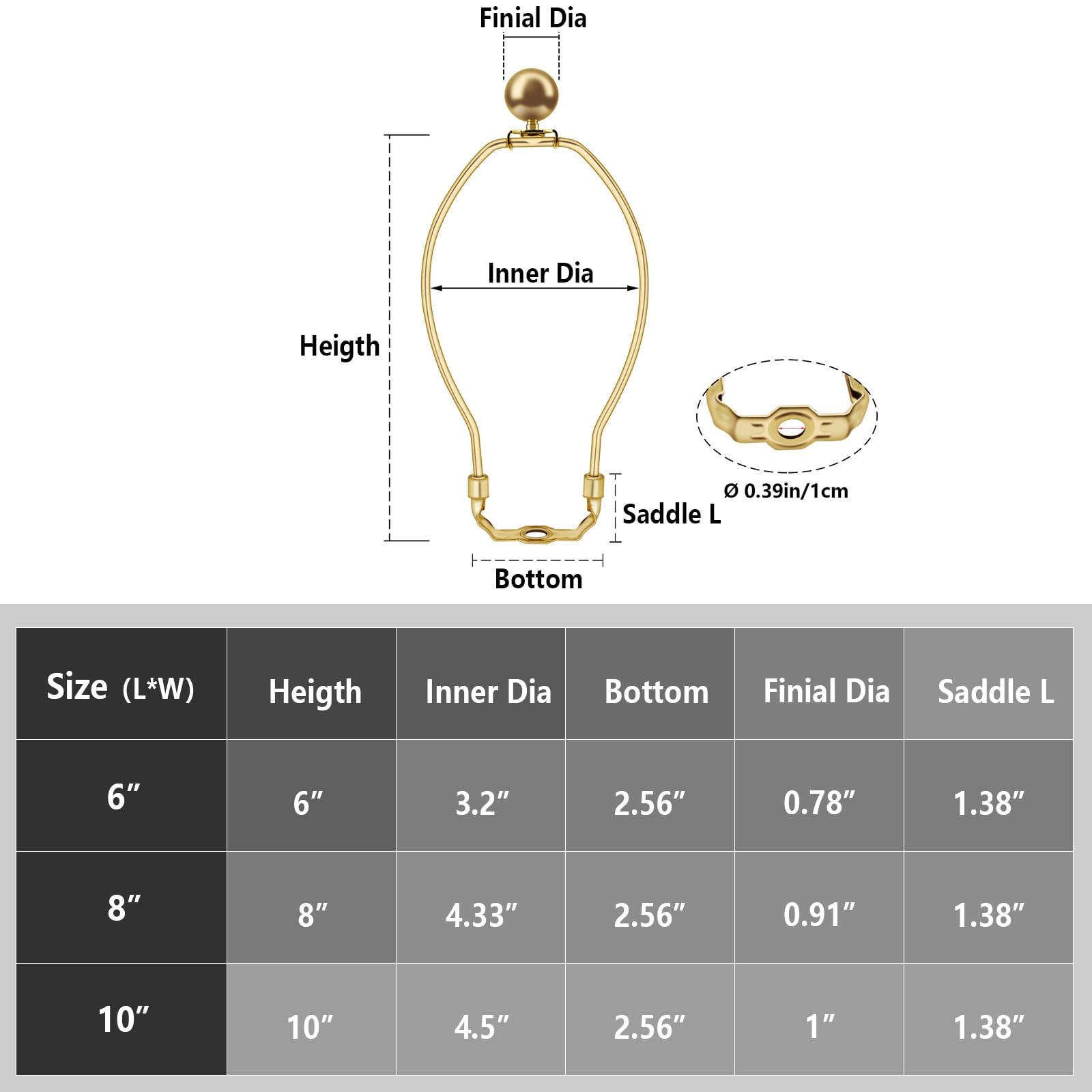 Heavy Duty Detachable Lamp Shade Harp Holders - Set of 2 Gold 6 Inch Brackets for DIY Floor, Table, Wall Lamps & Chandeliers - Perfect for Living Room, Bedroom & Home Decor Lighting Projects
